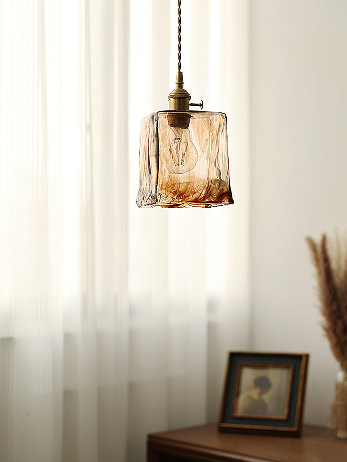 Vintage Brown Glass Pendant Light | Brass & Metal Hanging Lamp | E26/E27 LED Compatible | Warm Ambient Ceiling Lighting