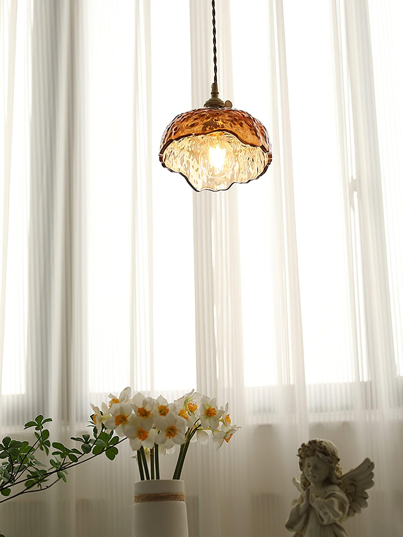 Vintage Brown Glass Pendant Light | Brass & Metal Hanging Lamp | E26/E27 LED Compatible | Warm Ambient Ceiling Lighting