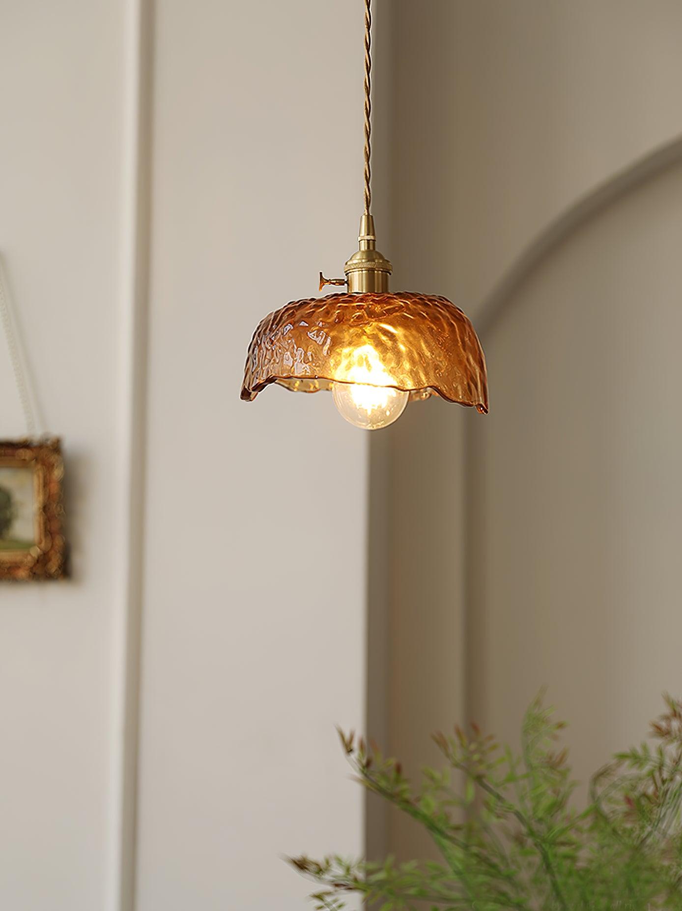 Vintage Brown Glass Pendant Light | Brass & Metal Hanging Lamp | E26/E27 LED Compatible | Warm Ambient Ceiling Lighting