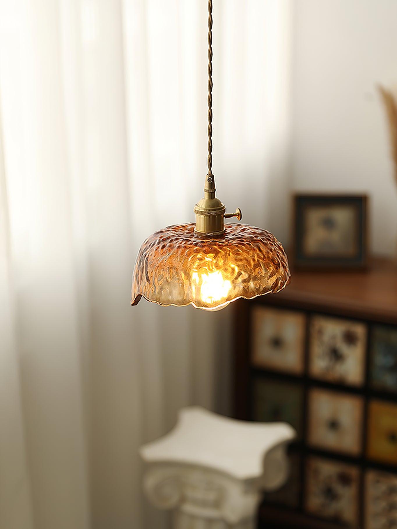 Vintage Brown Glass Pendant Light | Brass & Metal Hanging Lamp | E26/E27 LED Compatible | Warm Ambient Ceiling Lighting