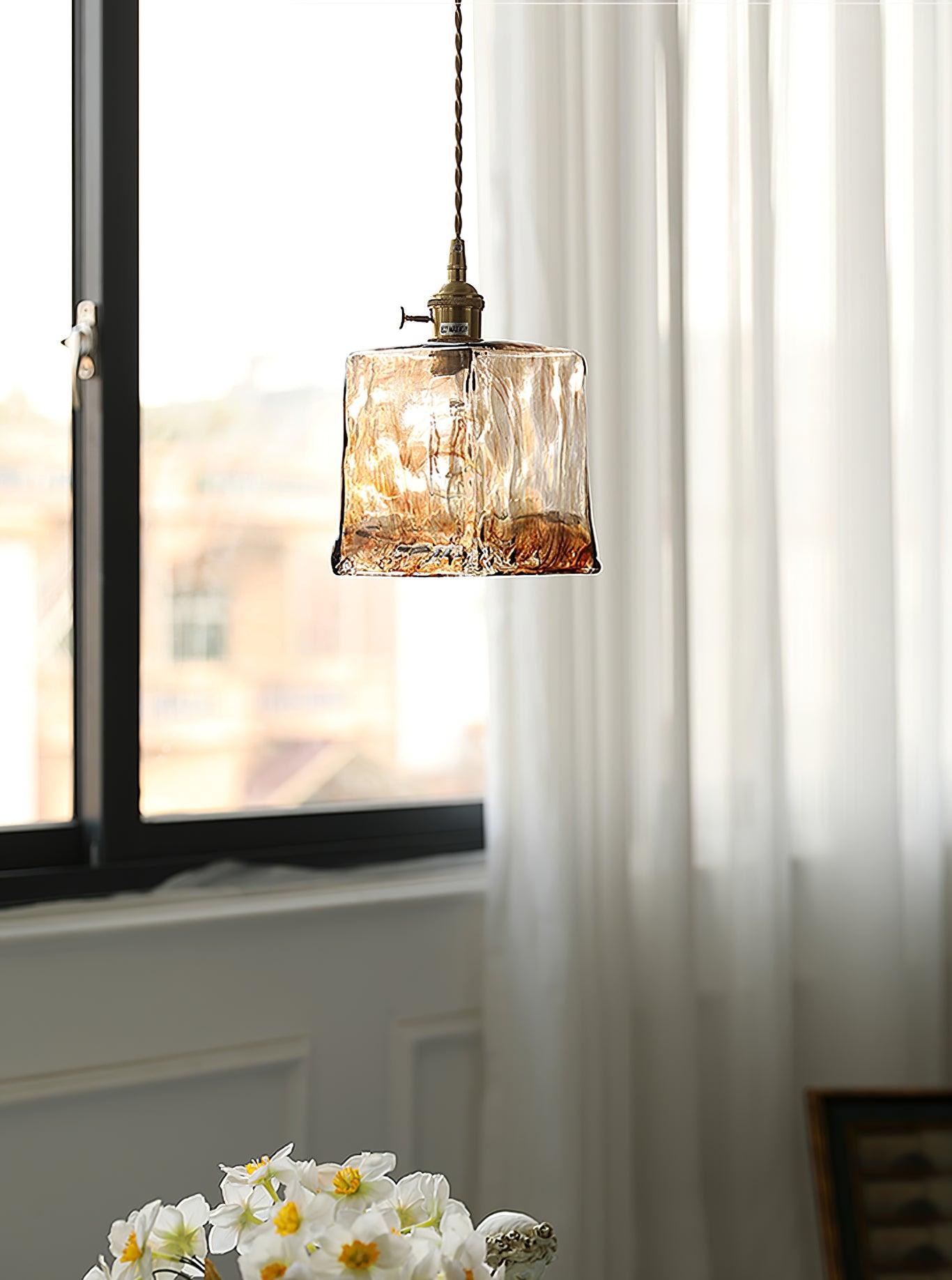Vintage Brown Glass Pendant Light | Brass & Metal Hanging Lamp | E26/E27 LED Compatible | Warm Ambient Ceiling Lighting