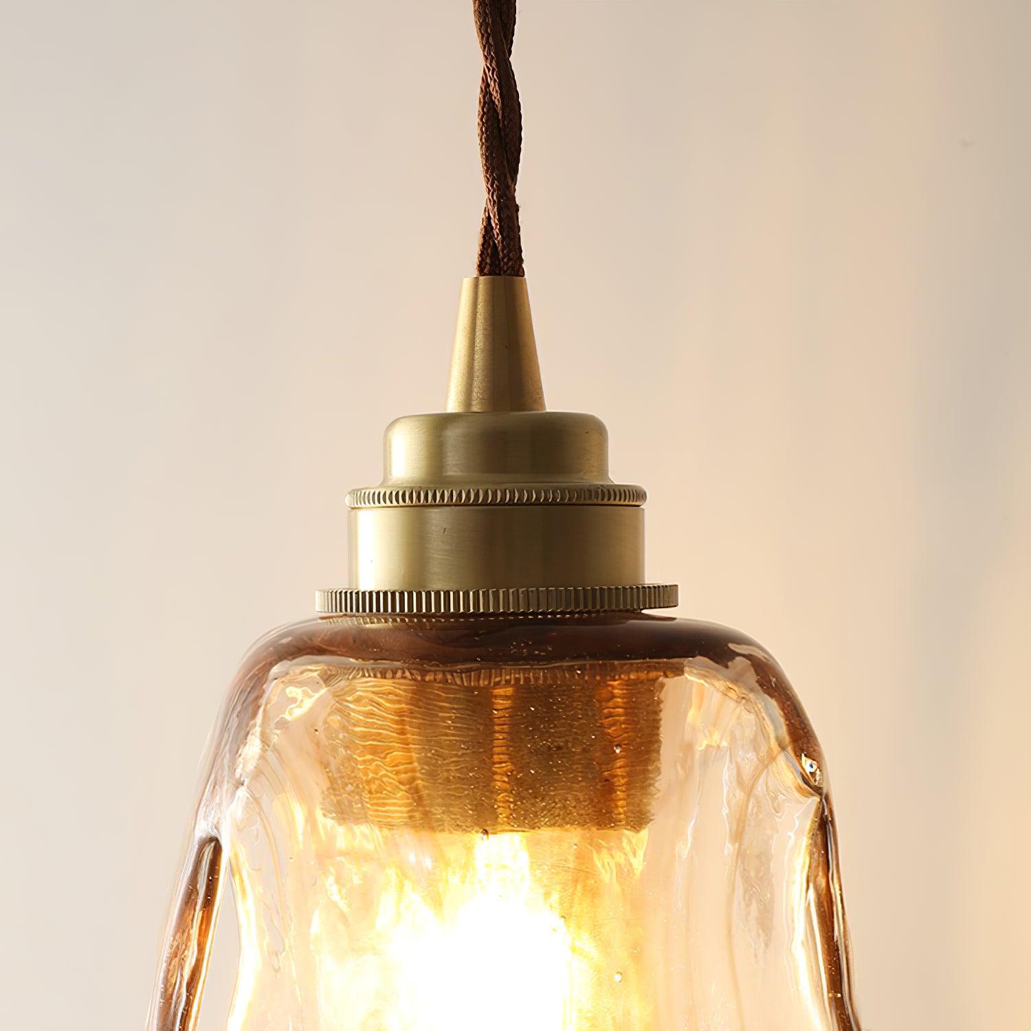 Vintage Brown Glass Pendant Light | Brass & Metal Hanging Lamp | E26/E27 LED Compatible | Warm Ambient Ceiling Lighting