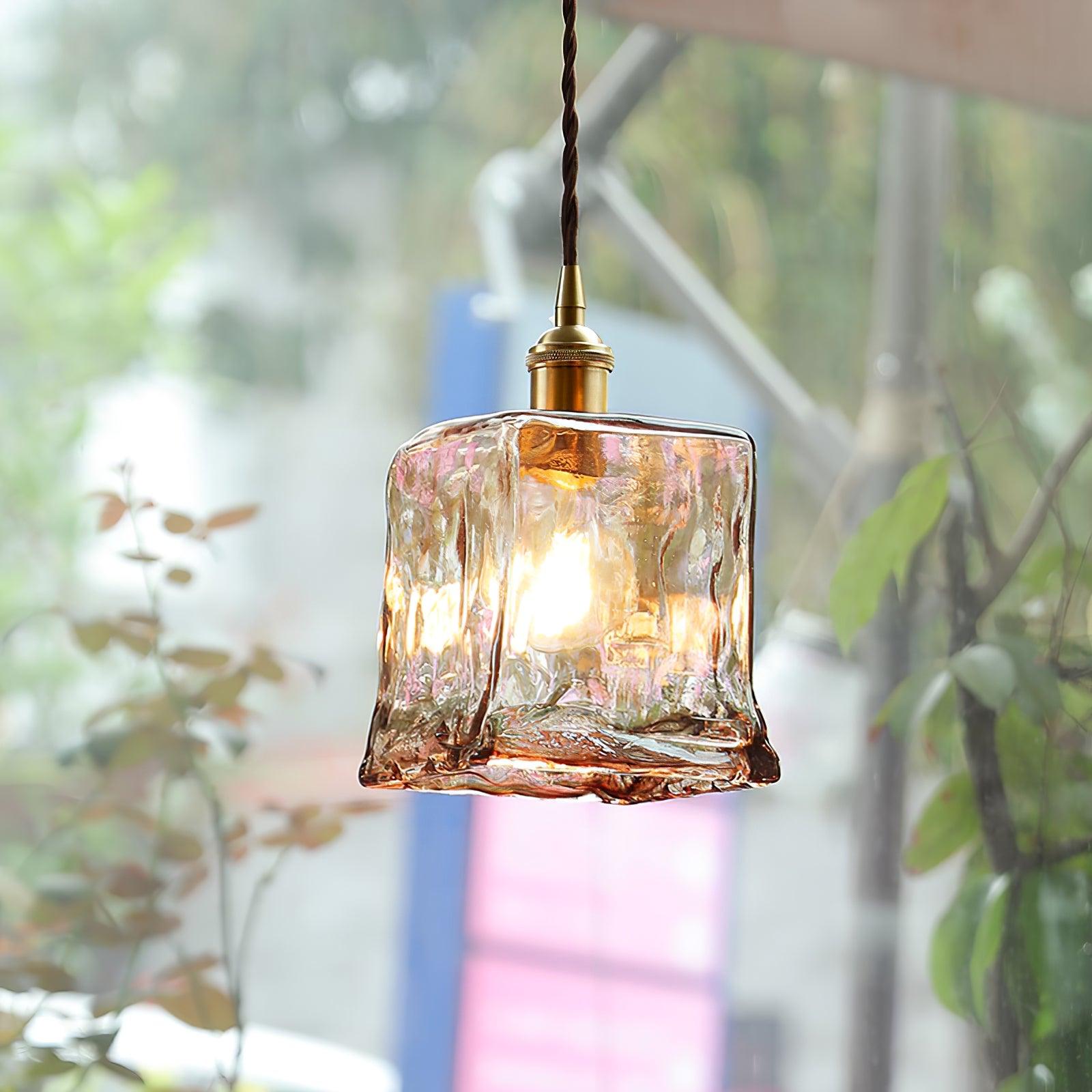Vintage Brown Glass Pendant Light | Brass & Metal Hanging Lamp | E26/E27 LED Compatible | Warm Ambient Ceiling Lighting