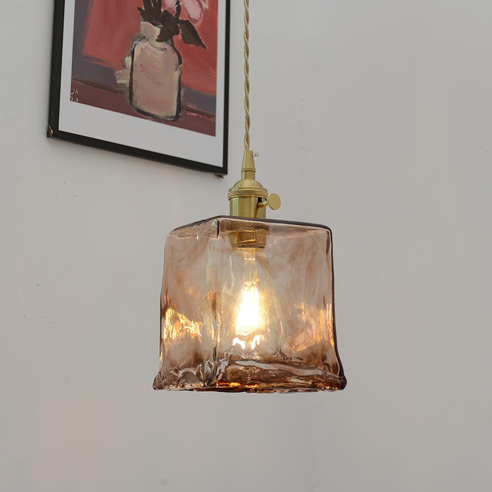 Vintage Brown Glass Pendant Light | Brass & Metal Hanging Lamp | E26/E27 LED Compatible | Warm Ambient Ceiling Lighting