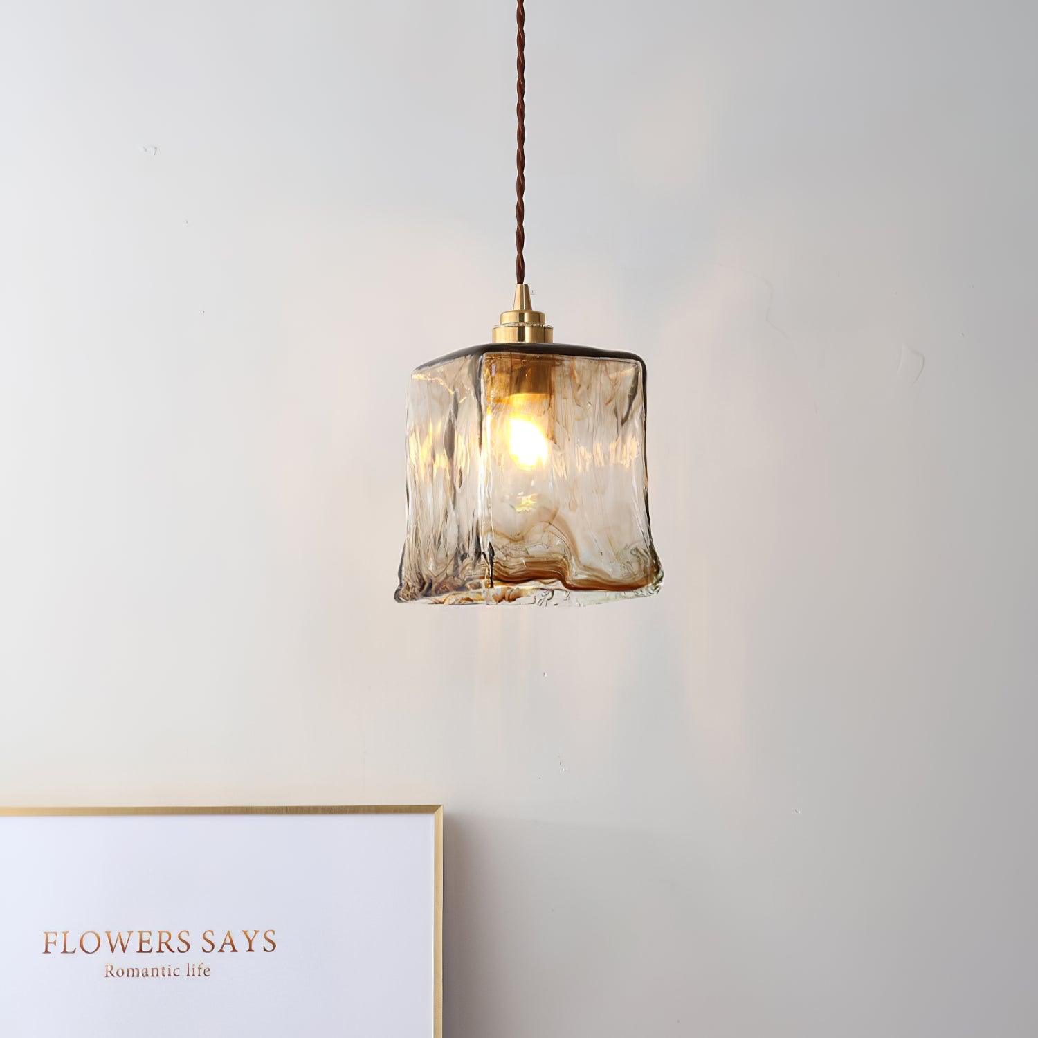 Vintage Brown Glass Pendant Light | Brass & Metal Hanging Lamp | E26/E27 LED Compatible | Warm Ambient Ceiling Lighting