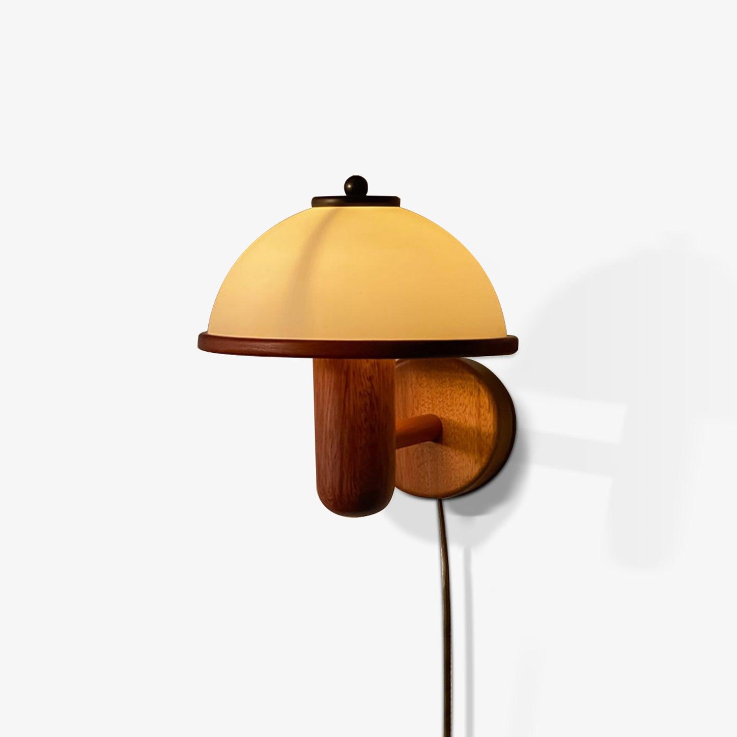 Mushroom Wooden Wall Lamp Oak Scandinavian Wall Light | Natural Wood Design | E14 LED Compatible | Plug In with Switch