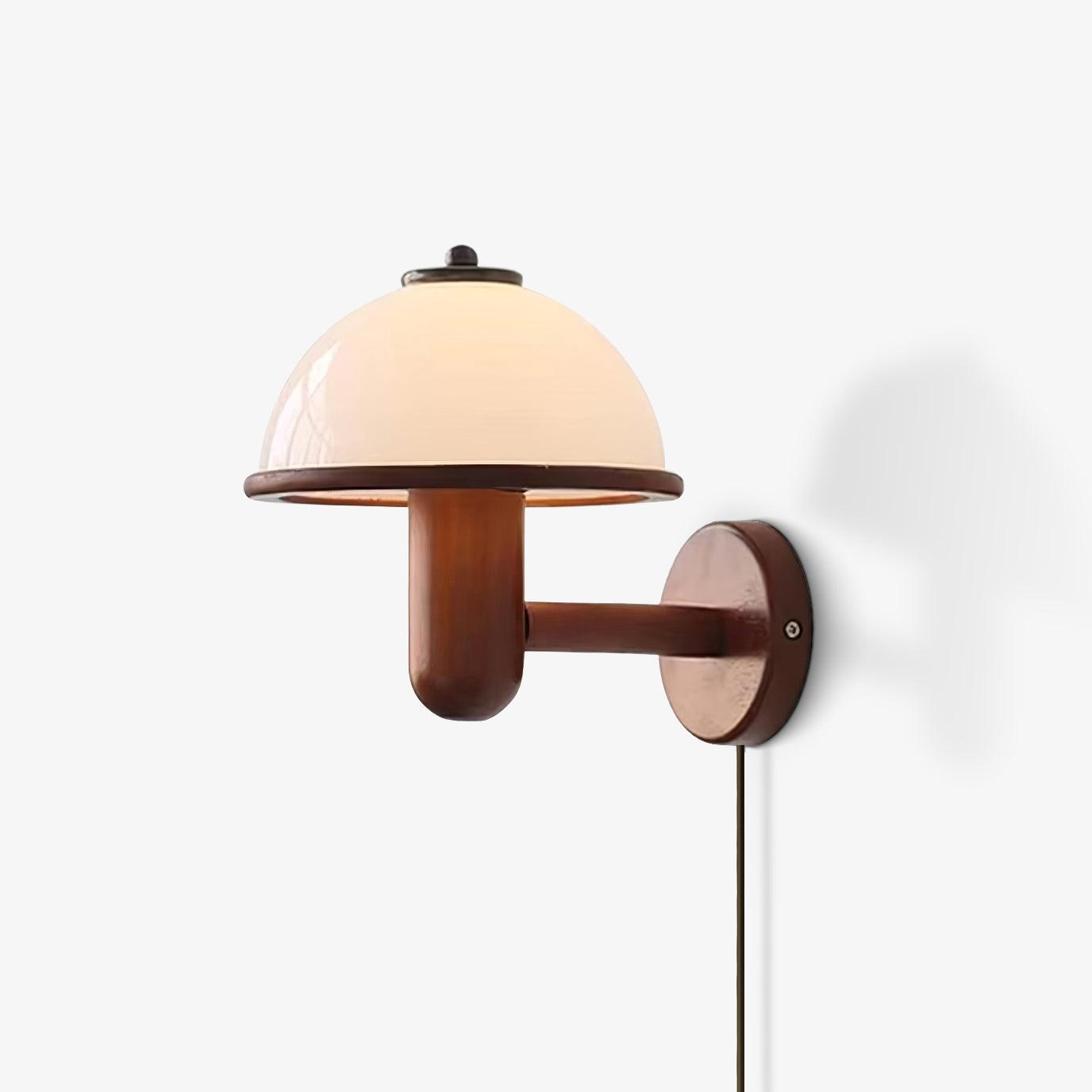 Mushroom Wooden Wall Lamp Oak Scandinavian Wall Light | Natural Wood Design | E14 LED Compatible | Plug In with Switch