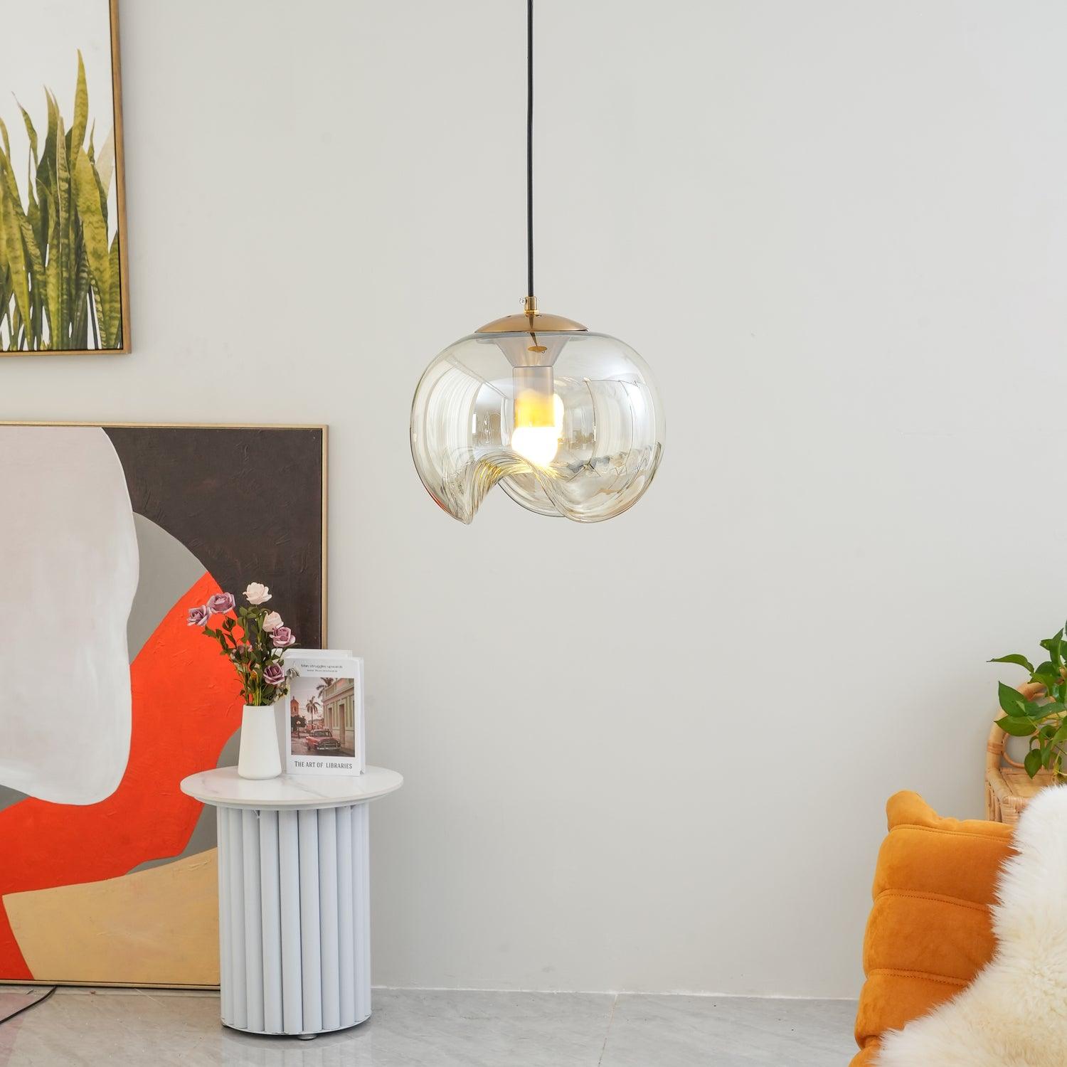 Wave Pendant Lamp | Modern Fluid Glass Hanging Light | E26/E27 LED/Edison Fixture | Adjustable Suspension Ceiling Lighting