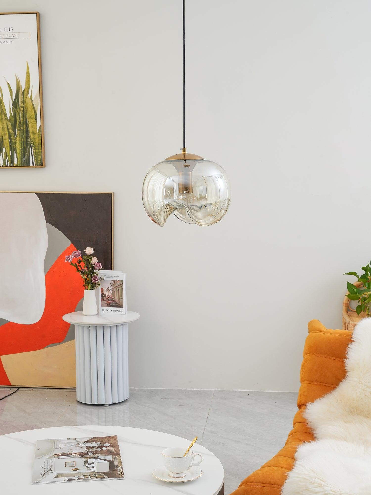 Wave Pendant Lamp | Modern Fluid Glass Hanging Light | E26/E27 LED/Edison Fixture | Adjustable Suspension Ceiling Lighting