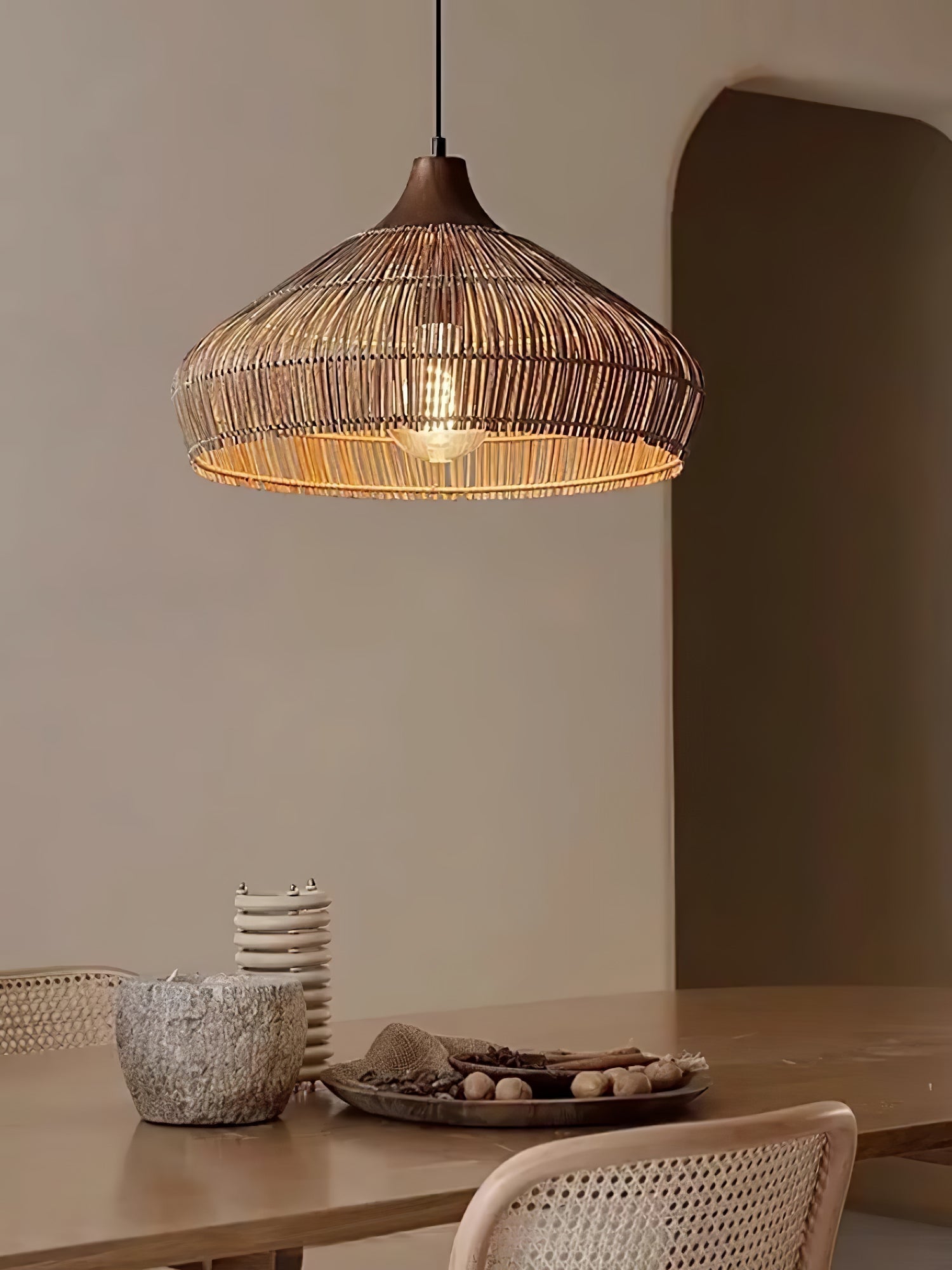 Rattan Hanging Pendant Lamp Boho Ceiling Light Woven Natural Shade | E26 E27 Compatible | Dining Table Living Room Decor Lighting