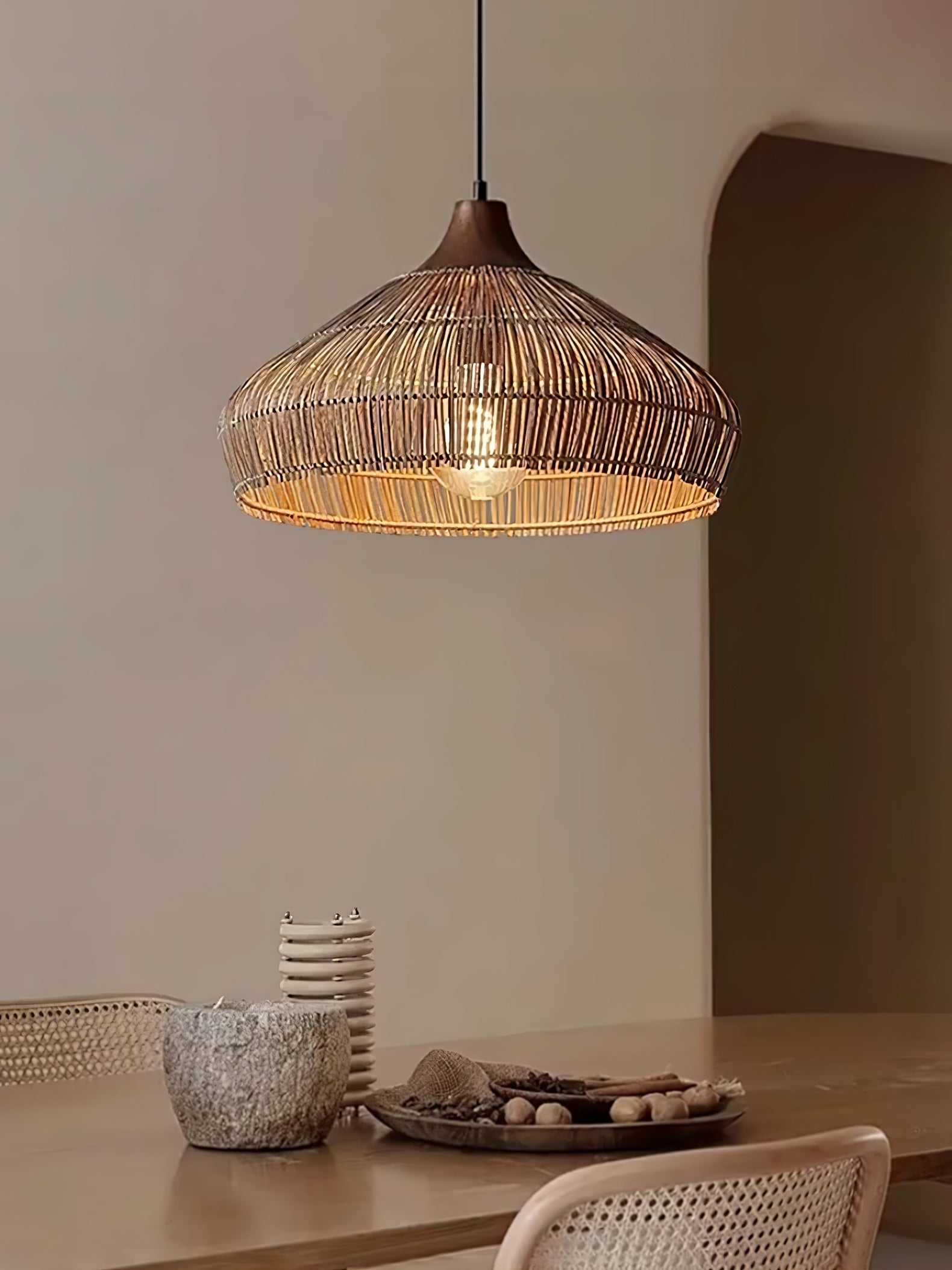 Rattan Hanging Pendant Lamp Boho Ceiling Light Woven Natural Shade | E26 E27 Compatible | Dining Table Living Room Decor Lighting