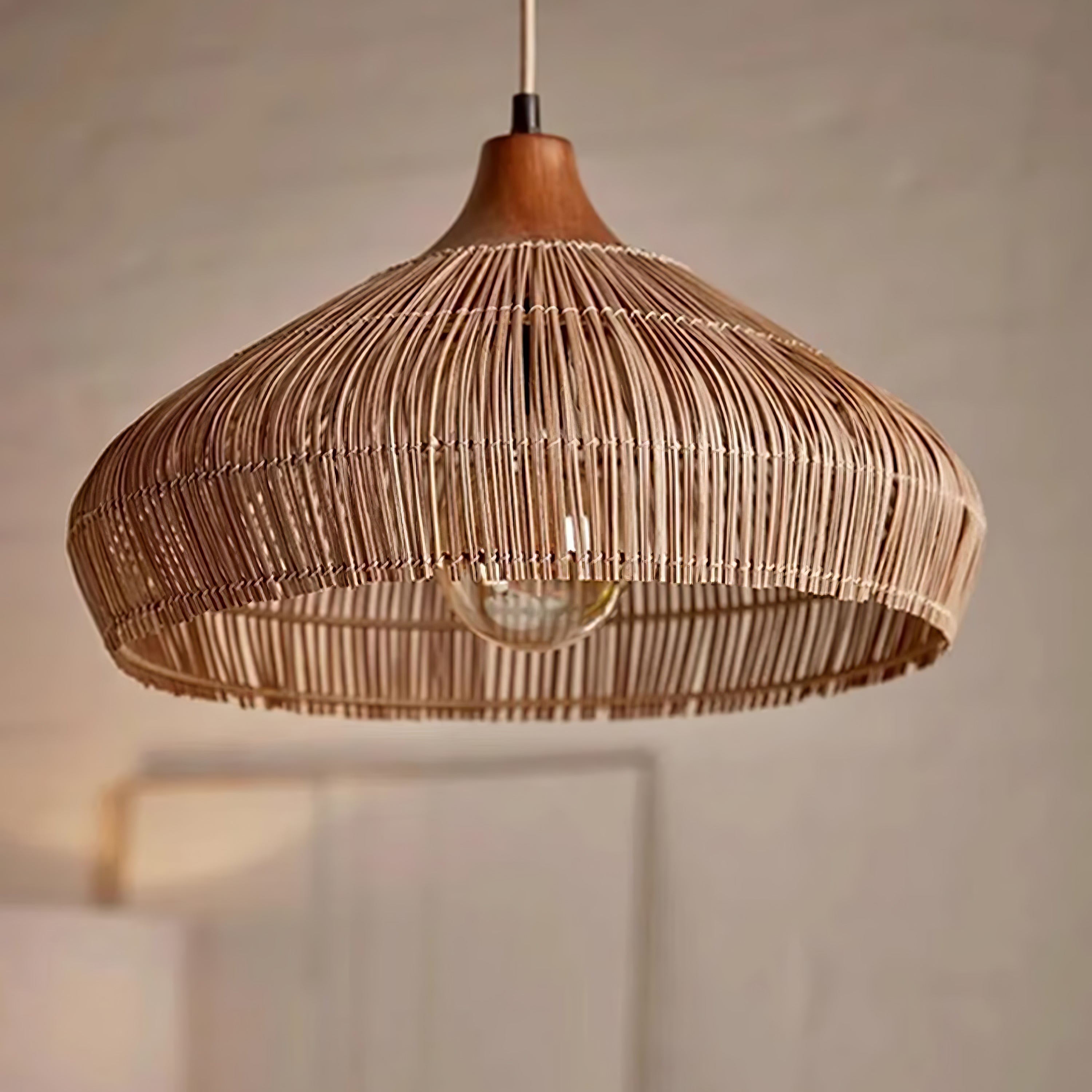 Rattan Hanging Pendant Lamp Boho Ceiling Light Woven Natural Shade | E26 E27 Compatible | Dining Table Living Room Decor Lighting
