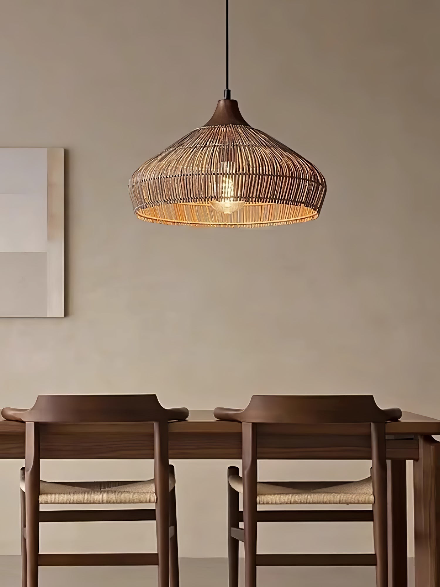 Rattan Hanging Pendant Lamp Boho Ceiling Light Woven Natural Shade | E26 E27 Compatible | Dining Table Living Room Decor Lighting