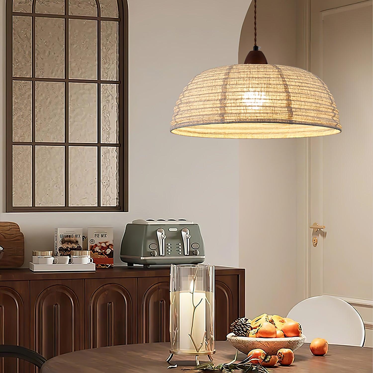 Wood and Fabric Pendant Lamp Scandinavian Natural Hanging Light | Soft Diffused Lighting | E26 E27 Compatible | Dining Living Room Ceiling Light