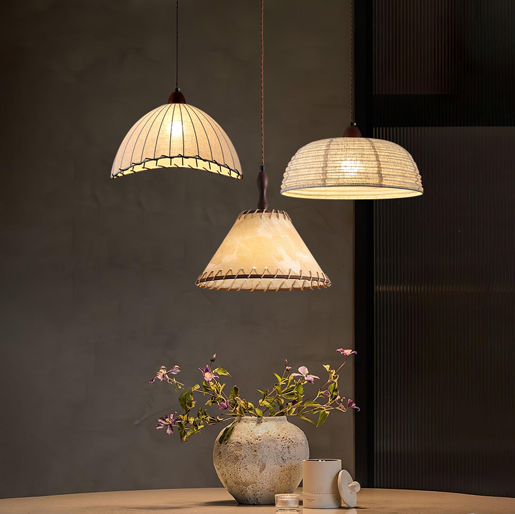 Wood and Fabric Pendant Lamp Scandinavian Natural Hanging Light | Soft Diffused Lighting | E26 E27 Compatible | Dining Living Room Ceiling Light