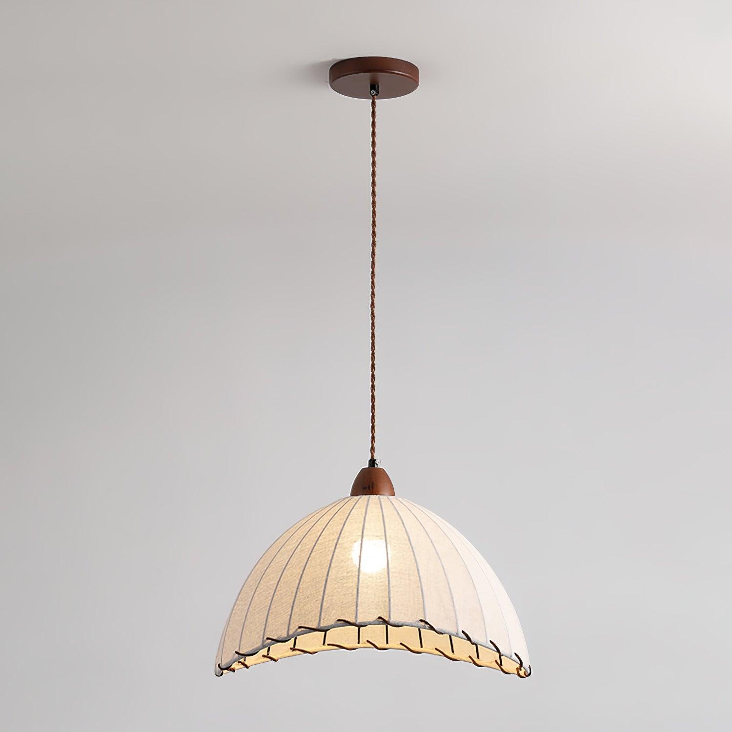 Wood and Fabric Pendant Lamp Scandinavian Natural Hanging Light | Soft Diffused Lighting | E26 E27 Compatible | Dining Living Room Ceiling Light
