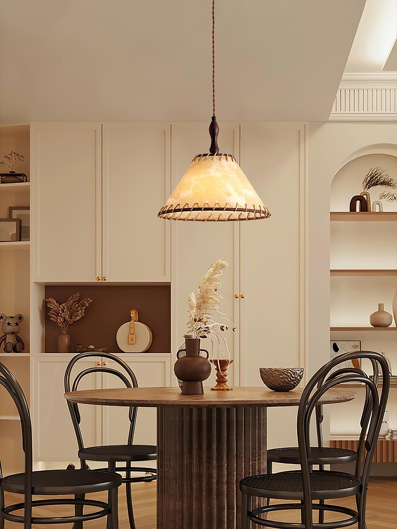 Wood and Fabric Pendant Lamp Scandinavian Natural Hanging Light | Soft Diffused Lighting | E26 E27 Compatible | Dining Living Room Ceiling Light