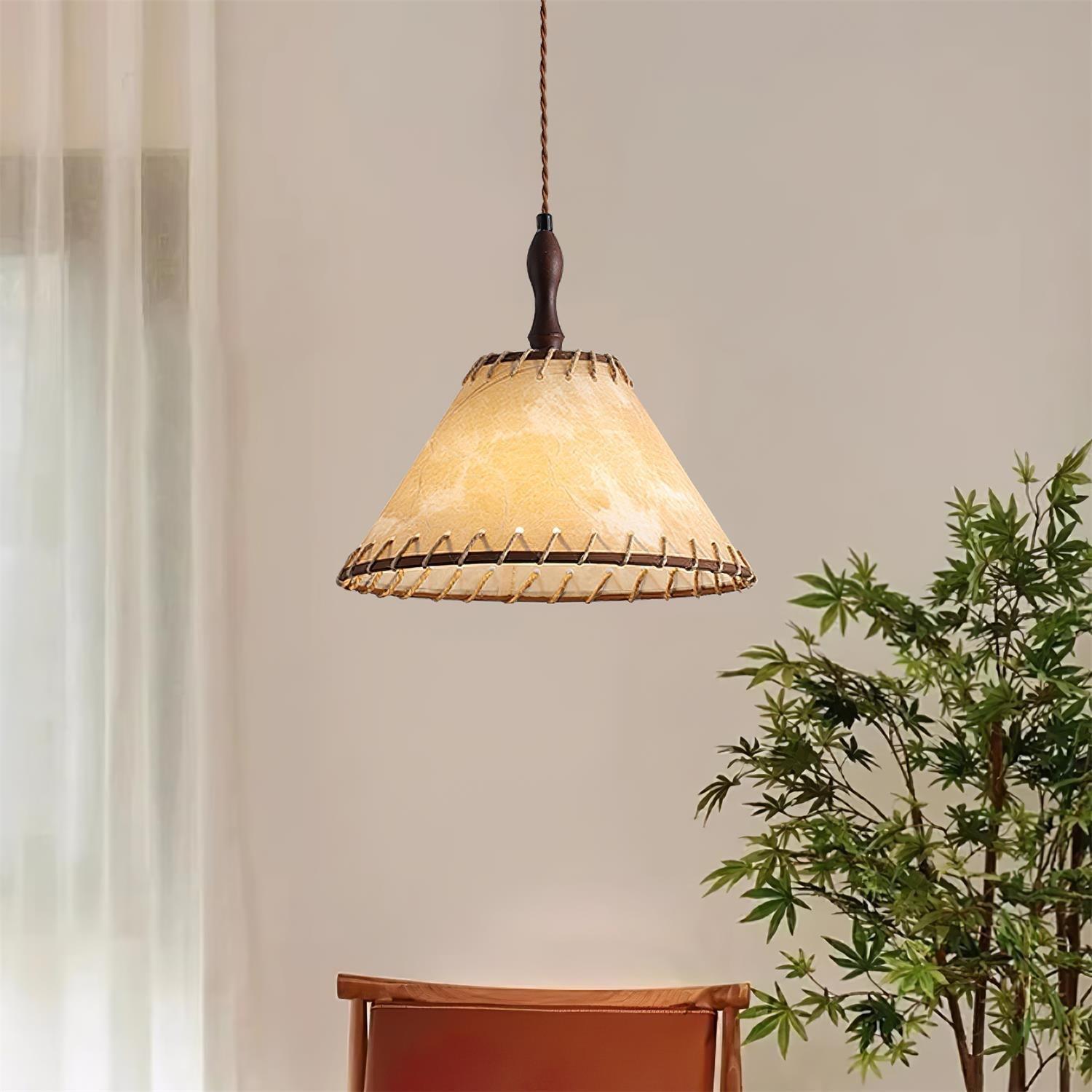 Wood and Fabric Pendant Lamp Scandinavian Natural Hanging Light | Soft Diffused Lighting | E26 E27 Compatible | Dining Living Room Ceiling Light