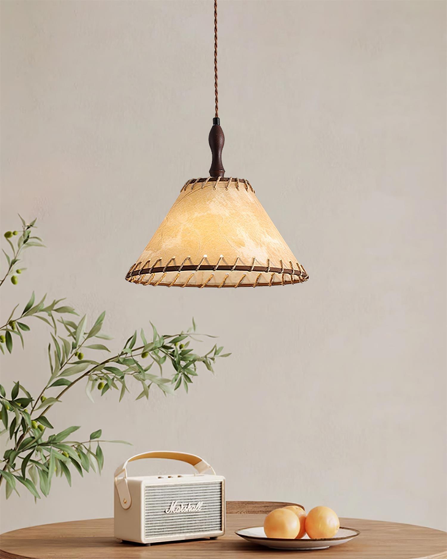 Wood and Fabric Pendant Lamp Scandinavian Natural Hanging Light | Soft Diffused Lighting | E26 E27 Compatible | Dining Living Room Ceiling Light