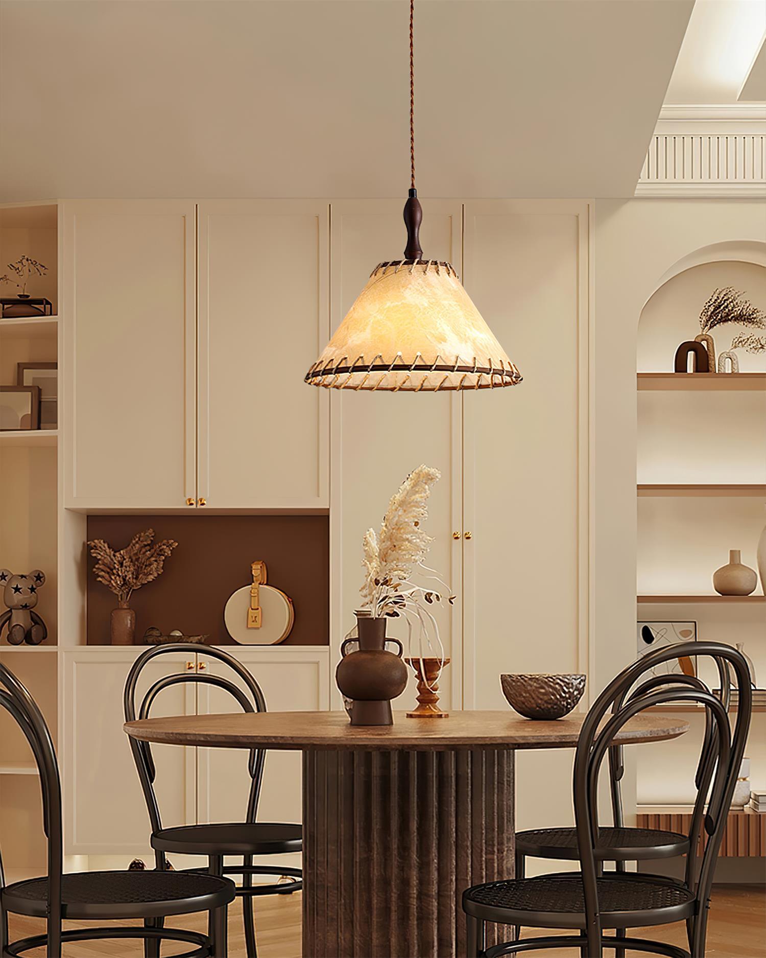 Wood and Fabric Pendant Lamp Scandinavian Natural Hanging Light | Soft Diffused Lighting | E26 E27 Compatible | Dining Living Room Ceiling Light
