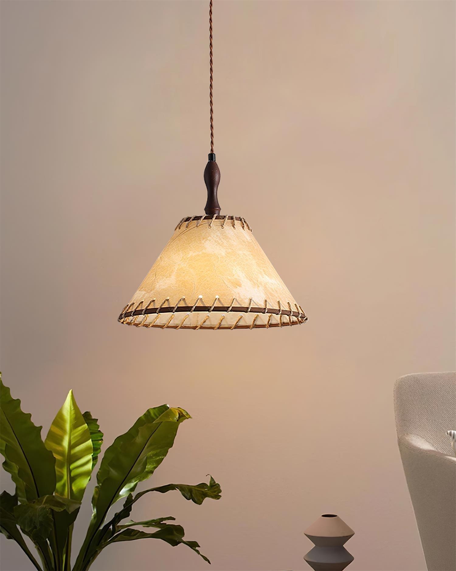 Wood and Fabric Pendant Lamp Scandinavian Natural Hanging Light | Soft Diffused Lighting | E26 E27 Compatible | Dining Living Room Ceiling Light