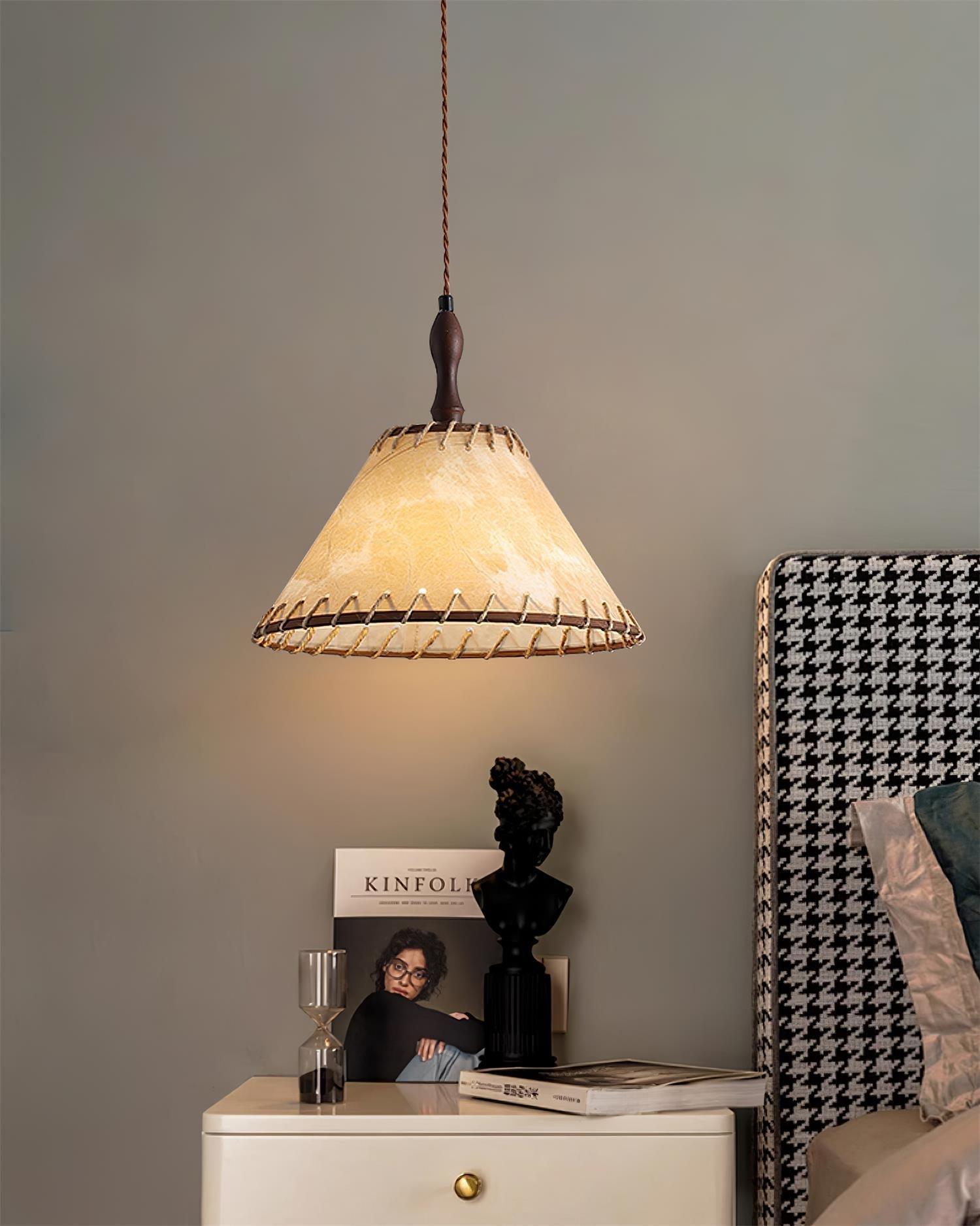 Wood and Fabric Pendant Lamp Scandinavian Natural Hanging Light | Soft Diffused Lighting | E26 E27 Compatible | Dining Living Room Ceiling Light