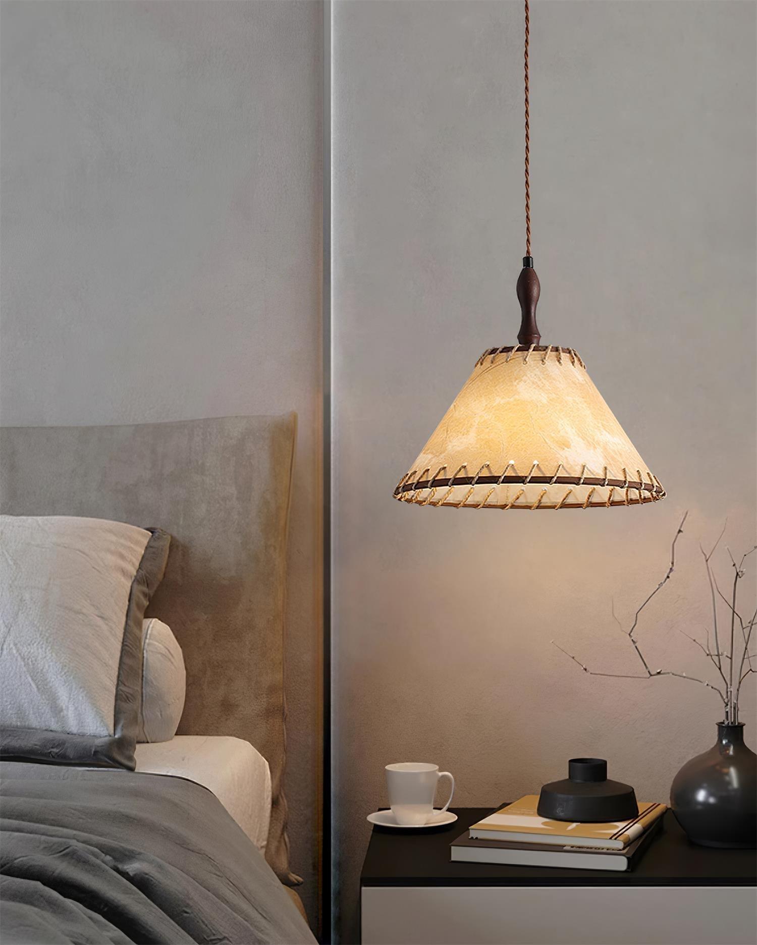Wood and Fabric Pendant Lamp Scandinavian Natural Hanging Light | Soft Diffused Lighting | E26 E27 Compatible | Dining Living Room Ceiling Light