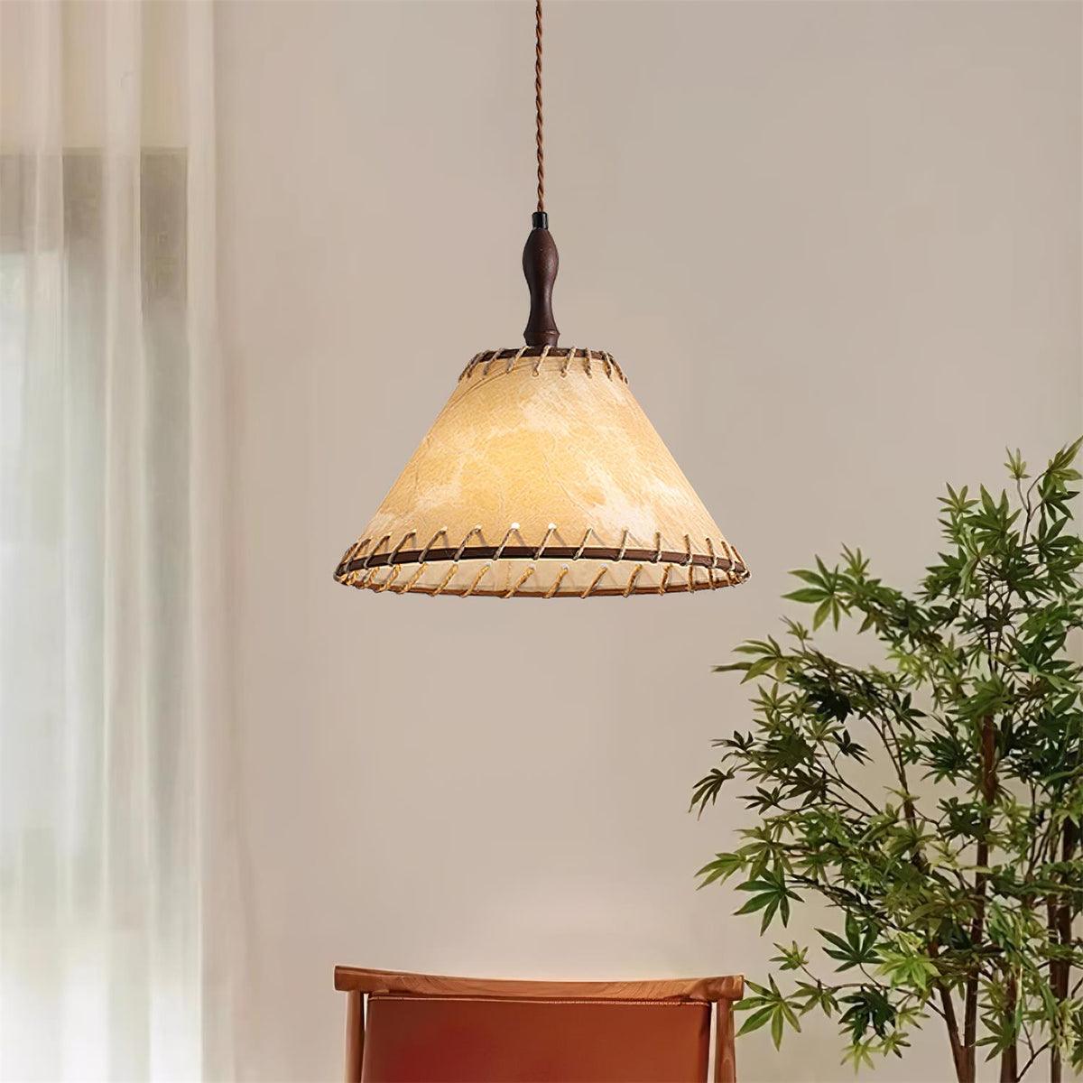 Wood and Fabric Pendant Lamp Scandinavian Natural Hanging Light | Soft Diffused Lighting | E26 E27 Compatible | Dining Living Room Ceiling Light