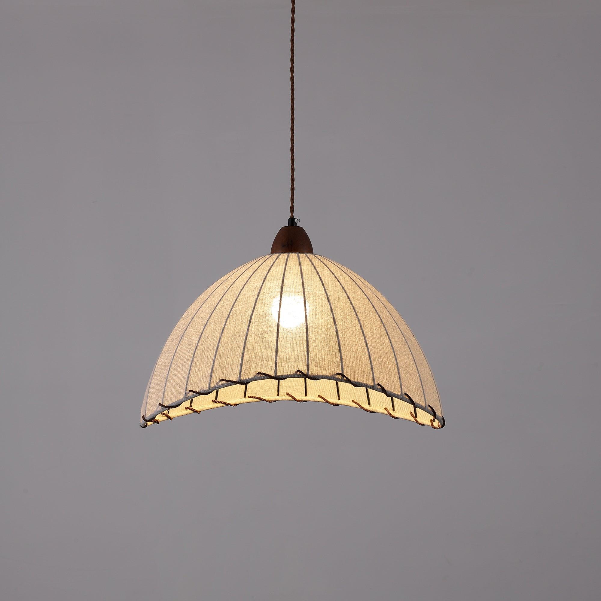 Wood and Fabric Pendant Lamp Scandinavian Natural Hanging Light | Soft Diffused Lighting | E26 E27 Compatible | Dining Living Room Ceiling Light
