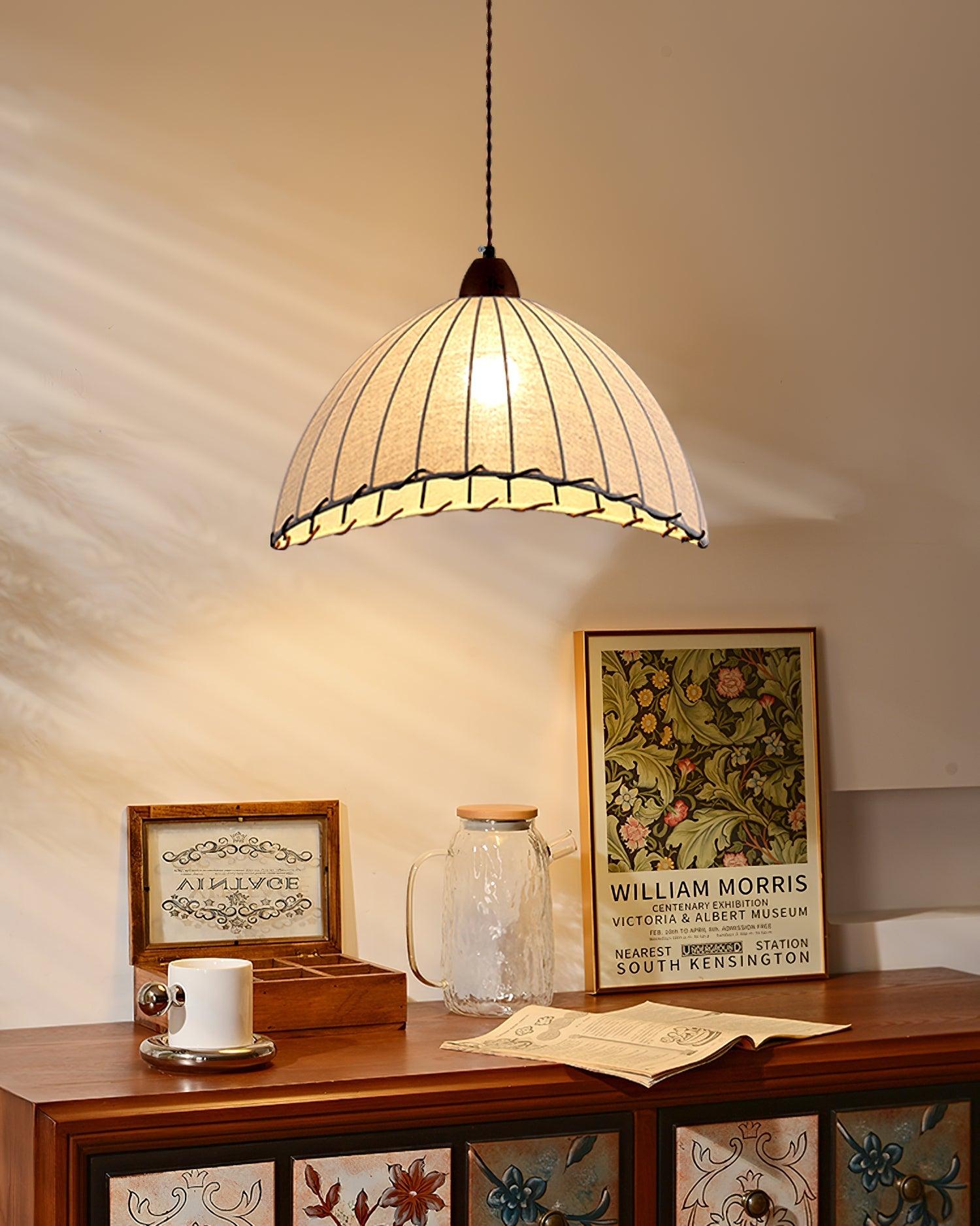 Wood and Fabric Pendant Lamp Scandinavian Natural Hanging Light | Soft Diffused Lighting | E26 E27 Compatible | Dining Living Room Ceiling Light