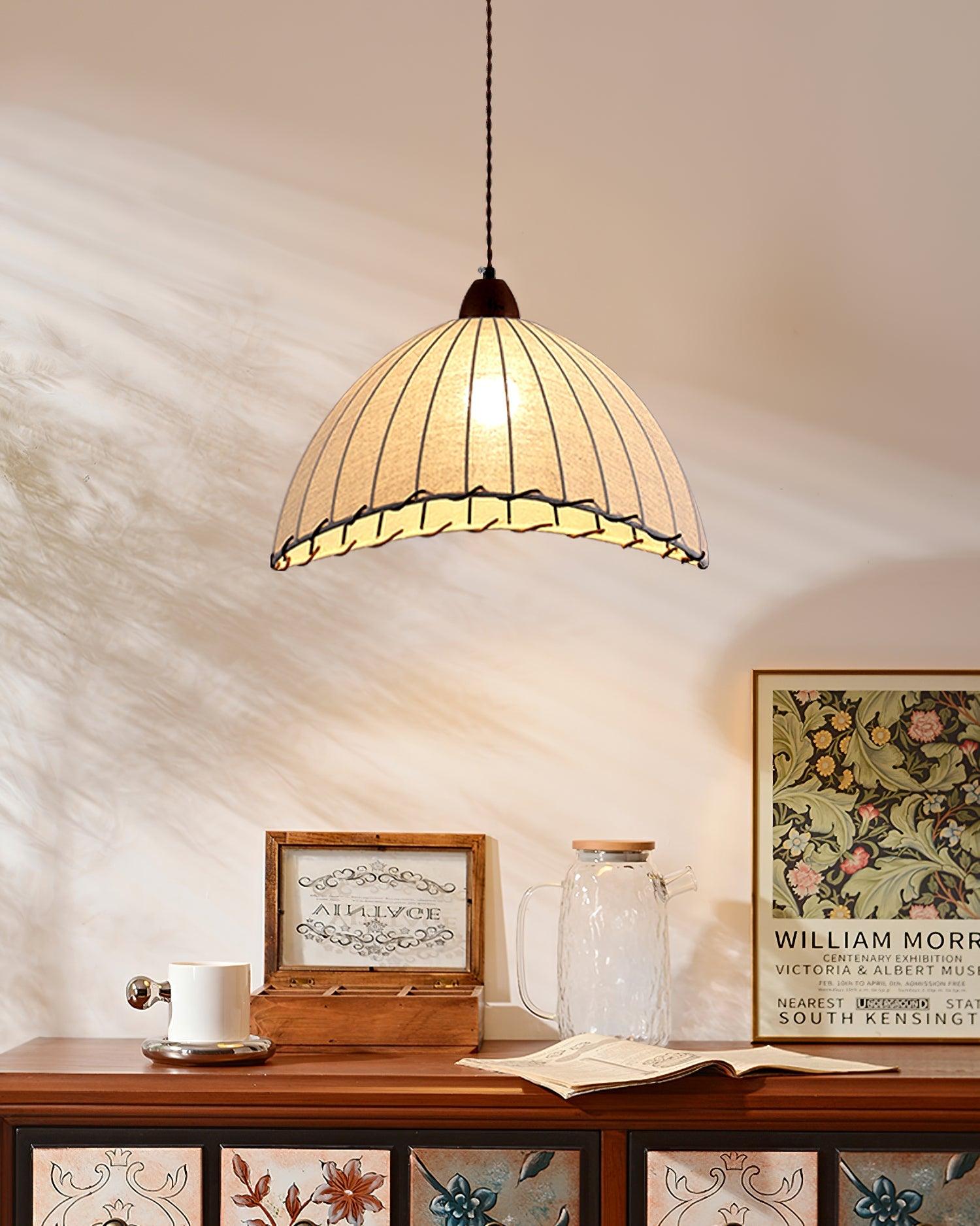Wood and Fabric Pendant Lamp Scandinavian Natural Hanging Light | Soft Diffused Lighting | E26 E27 Compatible | Dining Living Room Ceiling Light