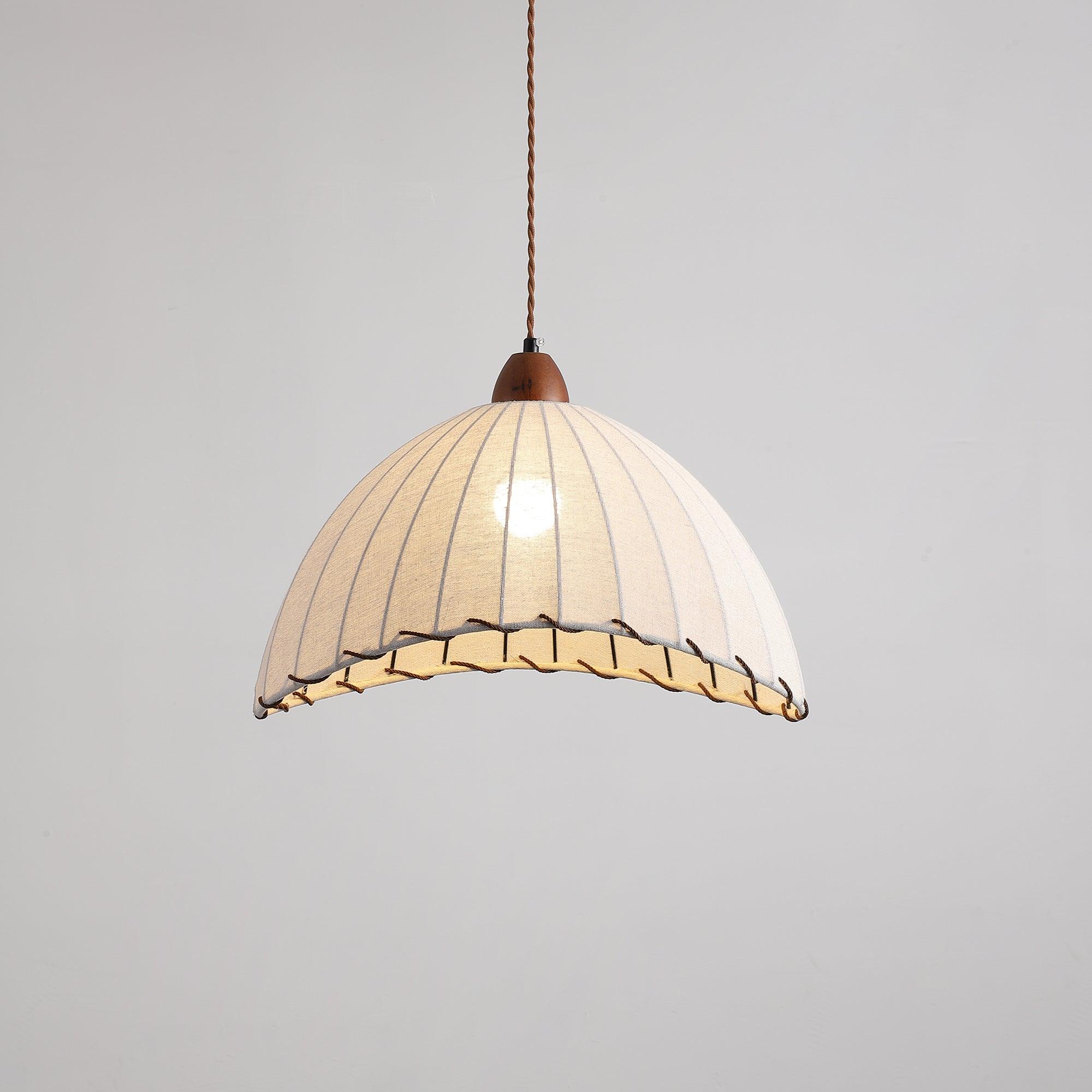 Wood and Fabric Pendant Lamp Scandinavian Natural Hanging Light | Soft Diffused Lighting | E26 E27 Compatible | Dining Living Room Ceiling Light