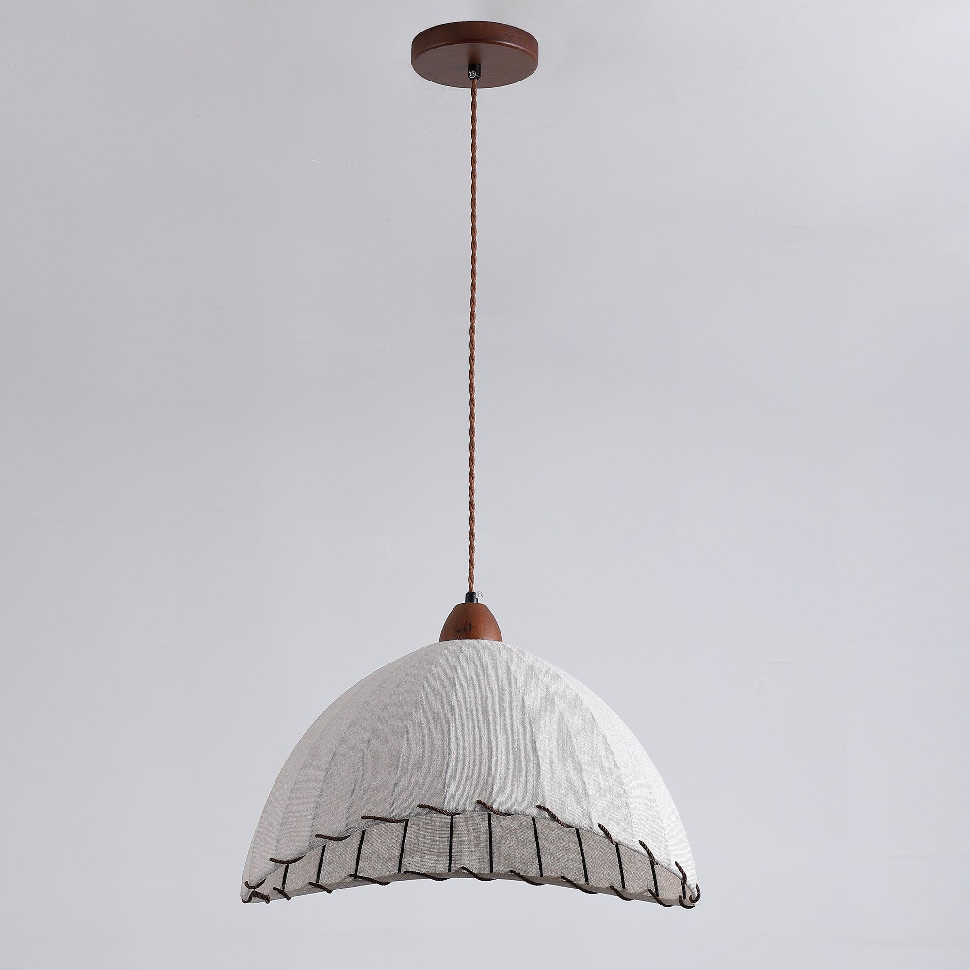 Wood and Fabric Pendant Lamp Scandinavian Natural Hanging Light | Soft Diffused Lighting | E26 E27 Compatible | Dining Living Room Ceiling Light