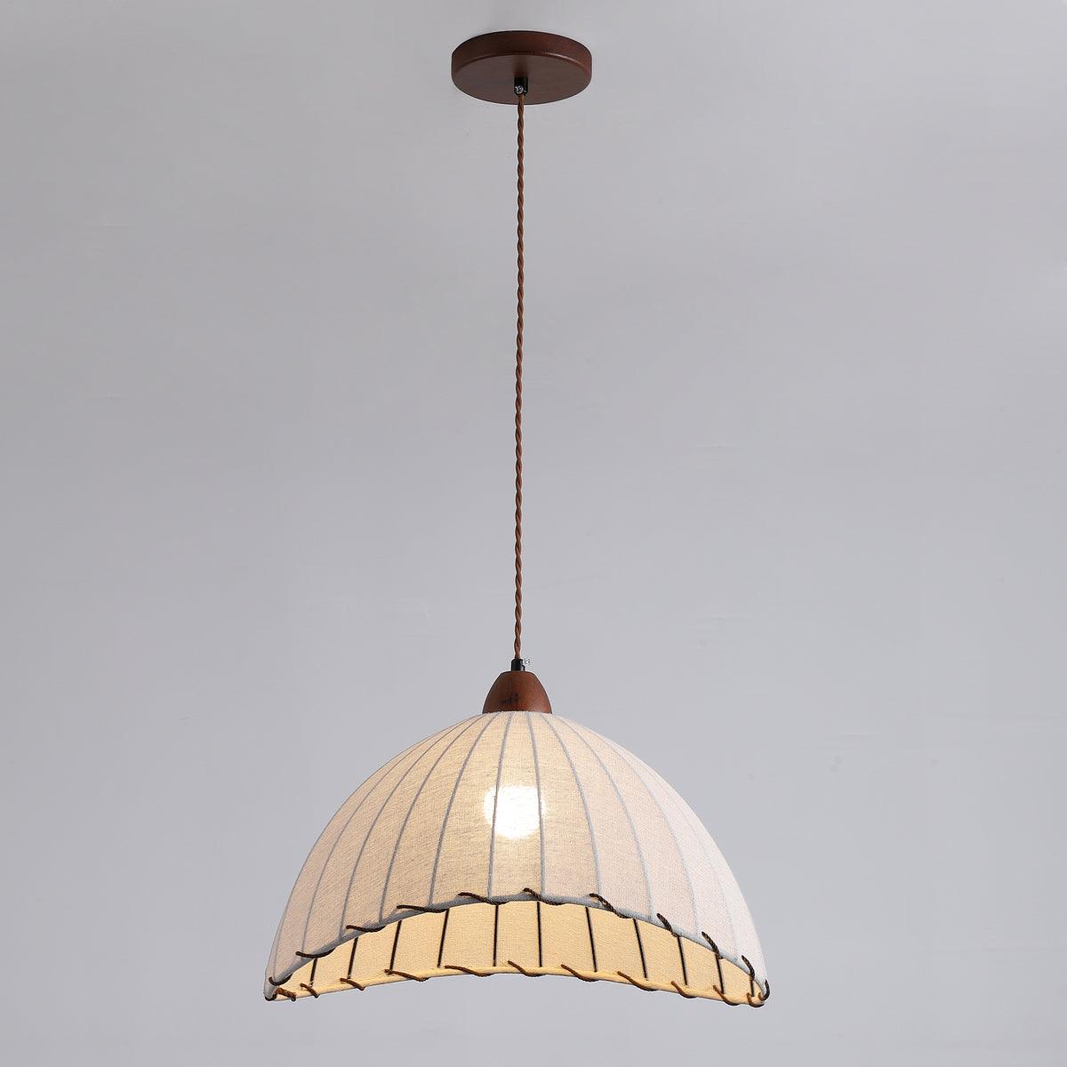 Wood and Fabric Pendant Lamp Scandinavian Natural Hanging Light | Soft Diffused Lighting | E26 E27 Compatible | Dining Living Room Ceiling Light