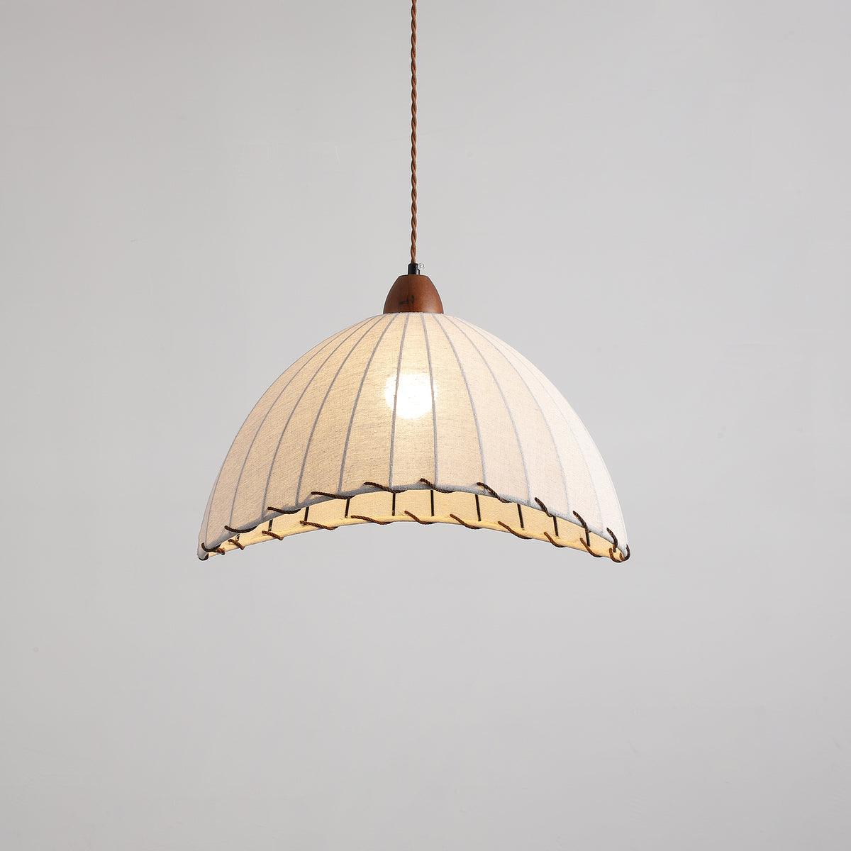 Wood and Fabric Pendant Lamp Scandinavian Natural Hanging Light | Soft Diffused Lighting | E26 E27 Compatible | Dining Living Room Ceiling Light