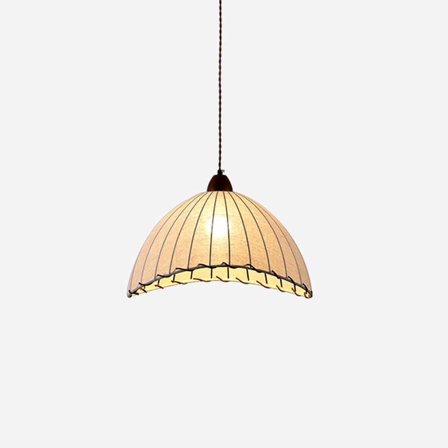 Wood and Fabric Pendant Lamp Scandinavian Natural Hanging Light | Soft Diffused Lighting | E26 E27 Compatible | Dining Living Room Ceiling Light