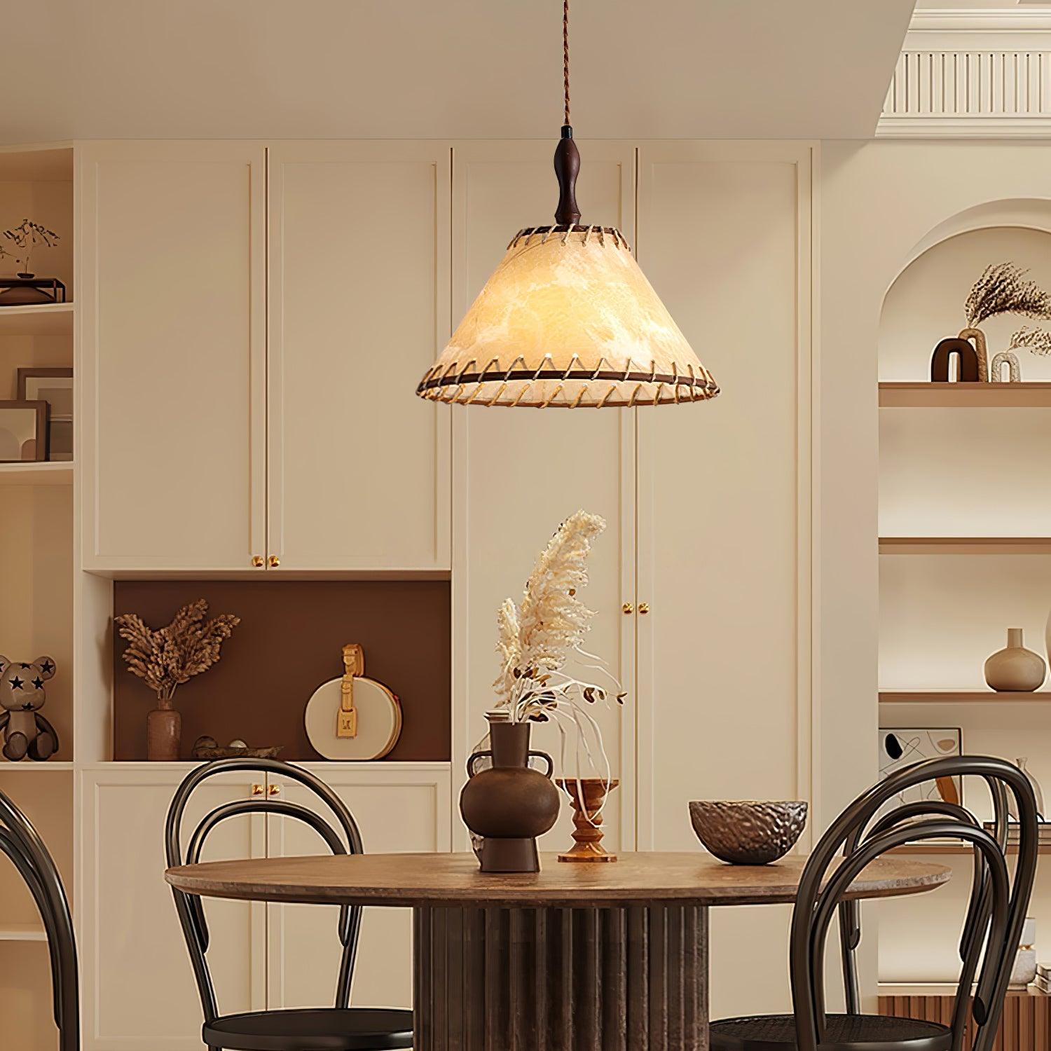Wood and Fabric Pendant Lamp Scandinavian Natural Hanging Light | Soft Diffused Lighting | E26 E27 Compatible | Dining Living Room Ceiling Light