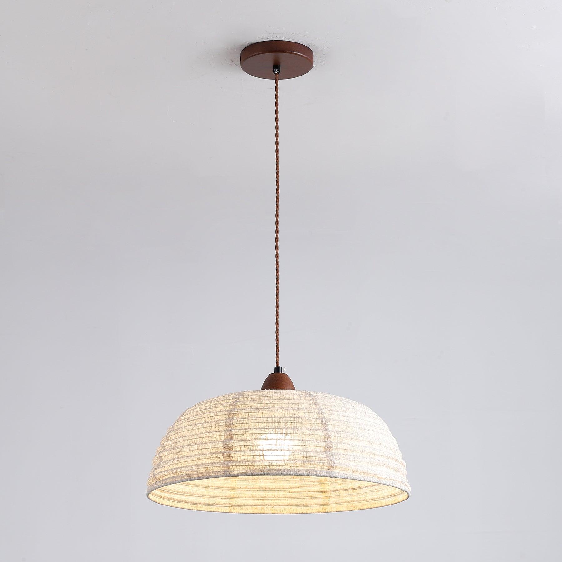 Wood and Fabric Pendant Lamp Scandinavian Natural Hanging Light | Soft Diffused Lighting | E26 E27 Compatible | Dining Living Room Ceiling Light