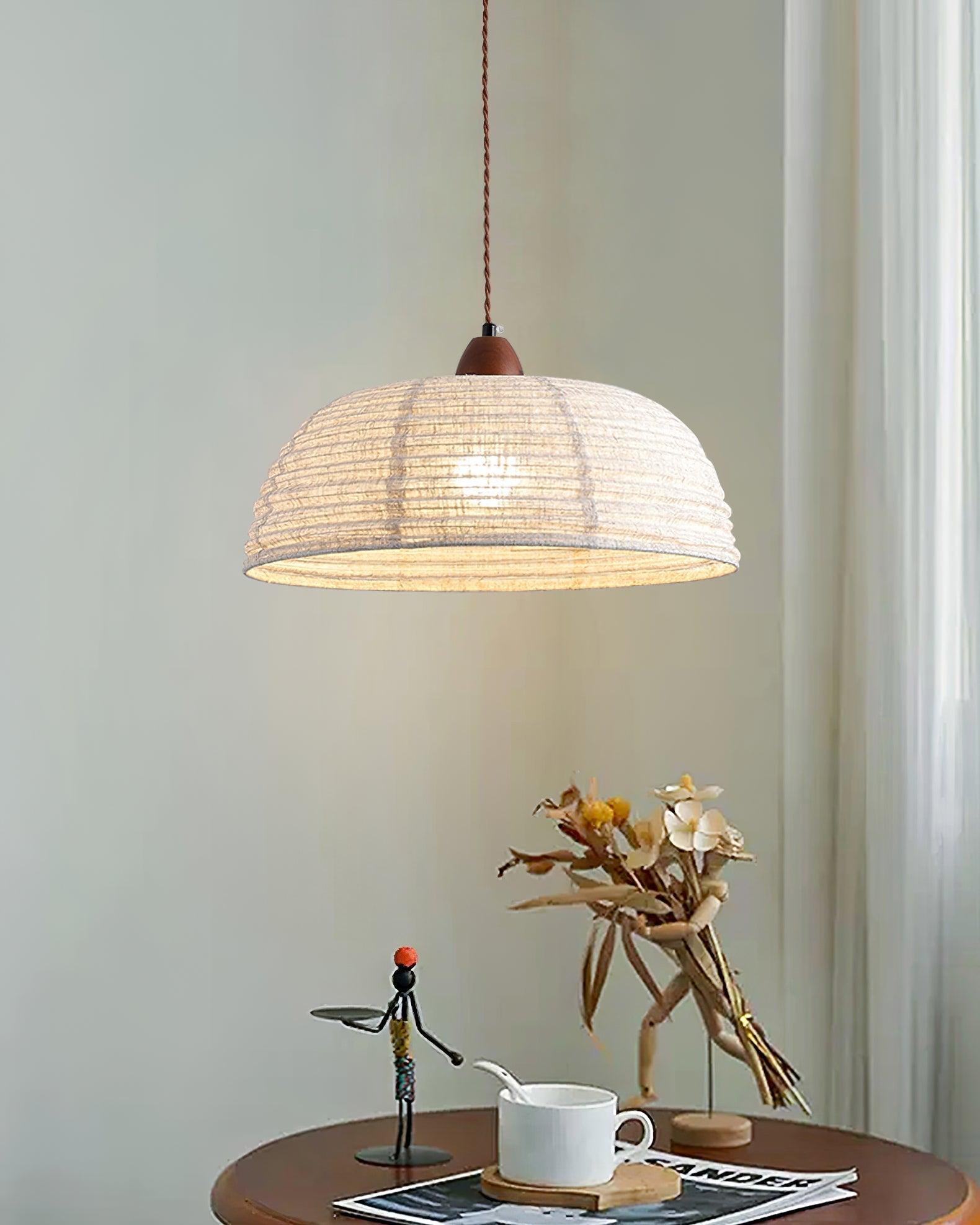 Wood and Fabric Pendant Lamp Scandinavian Natural Hanging Light | Soft Diffused Lighting | E26 E27 Compatible | Dining Living Room Ceiling Light
