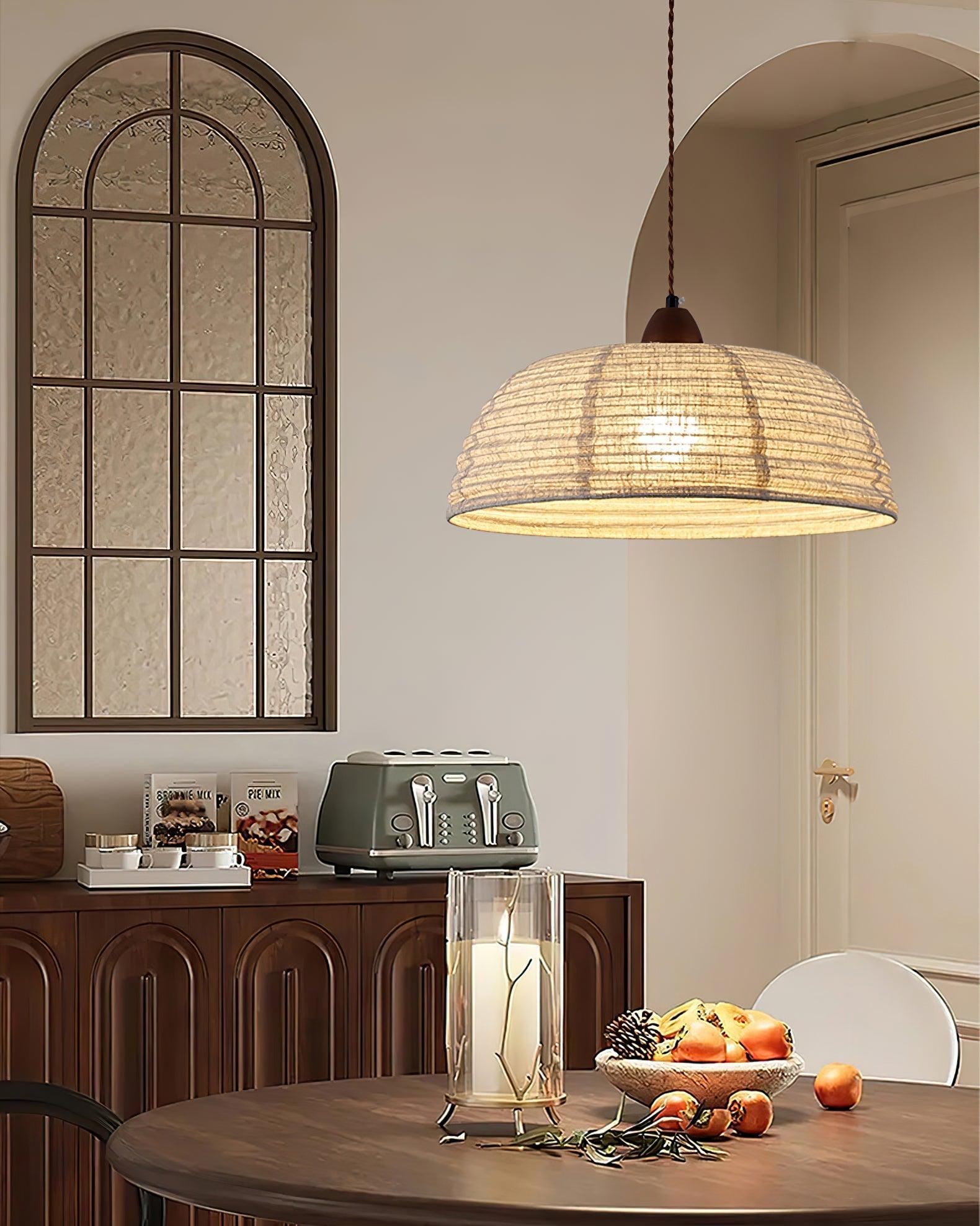 Wood and Fabric Pendant Lamp Scandinavian Natural Hanging Light | Soft Diffused Lighting | E26 E27 Compatible | Dining Living Room Ceiling Light