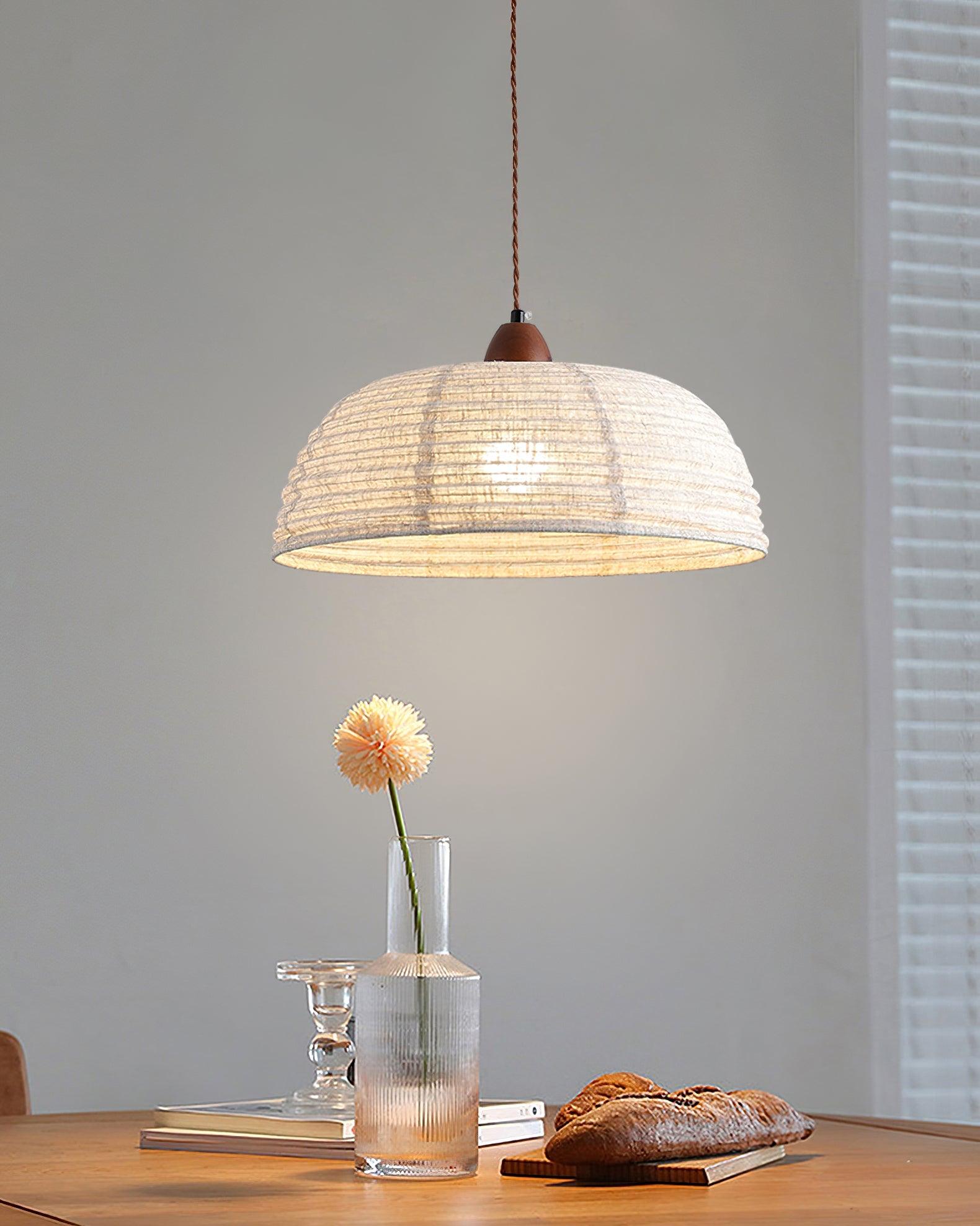 Wood and Fabric Pendant Lamp Scandinavian Natural Hanging Light | Soft Diffused Lighting | E26 E27 Compatible | Dining Living Room Ceiling Light