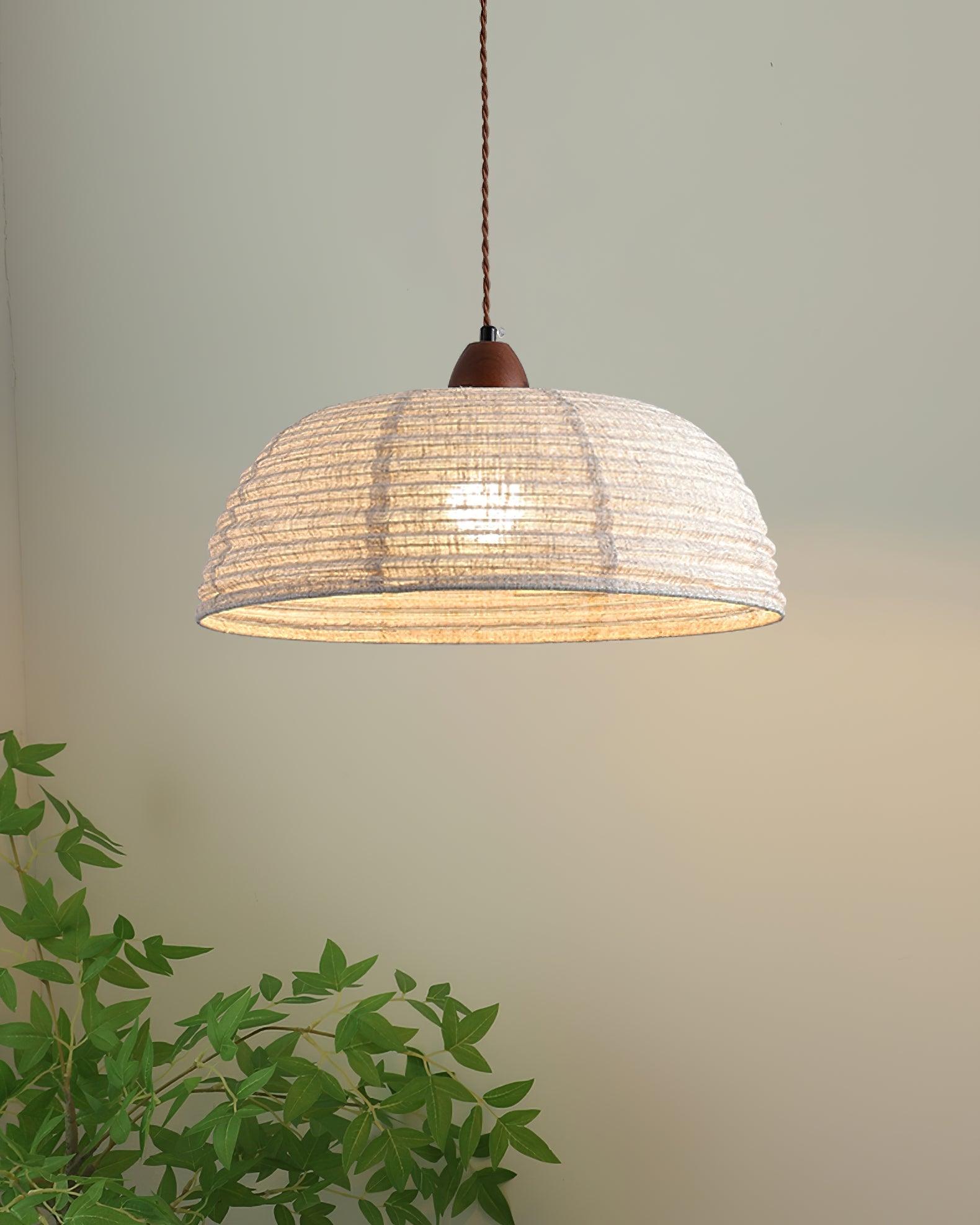 Wood and Fabric Pendant Lamp Scandinavian Natural Hanging Light | Soft Diffused Lighting | E26 E27 Compatible | Dining Living Room Ceiling Light