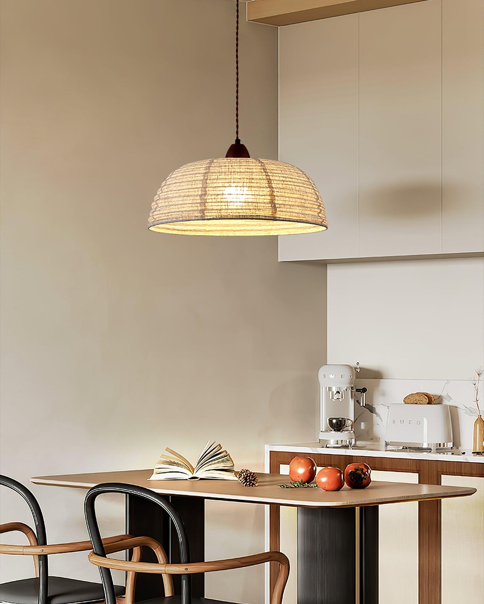 Wood and Fabric Pendant Lamp Scandinavian Natural Hanging Light | Soft Diffused Lighting | E26 E27 Compatible | Dining Living Room Ceiling Light