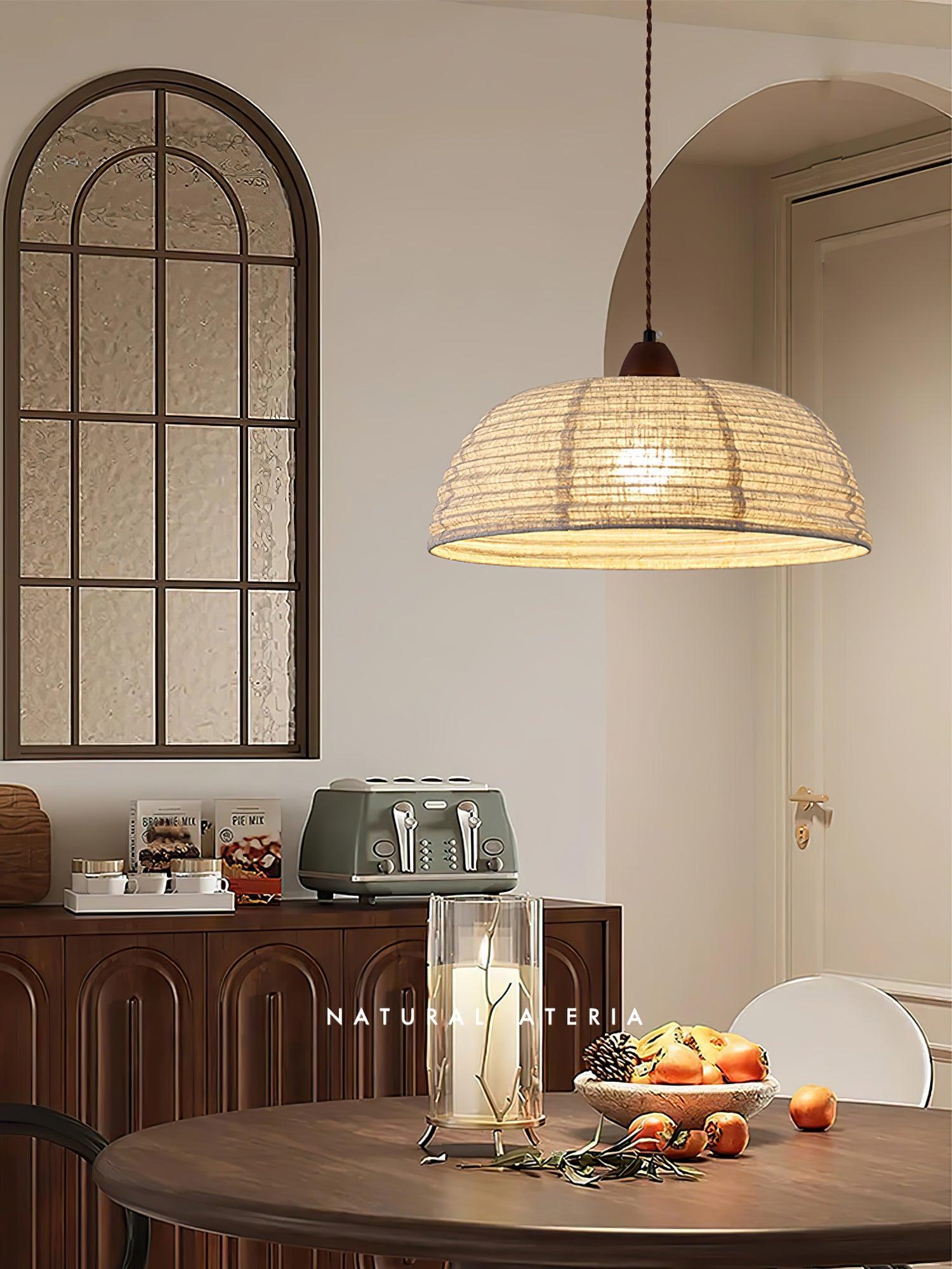 Wood and Fabric Pendant Lamp Scandinavian Natural Hanging Light | Soft Diffused Lighting | E26 E27 Compatible | Dining Living Room Ceiling Light