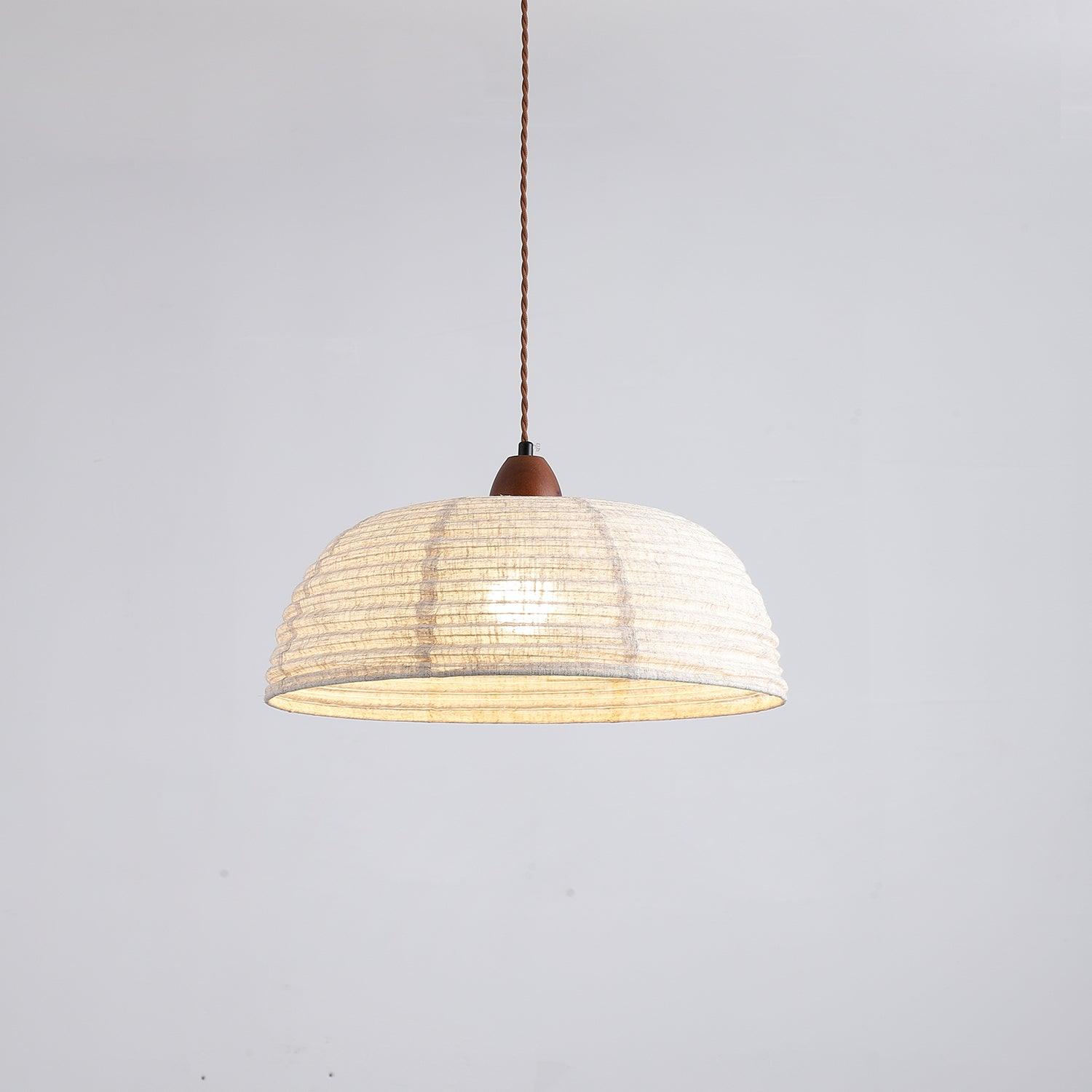 Wood and Fabric Pendant Lamp Scandinavian Natural Hanging Light | Soft Diffused Lighting | E26 E27 Compatible | Dining Living Room Ceiling Light