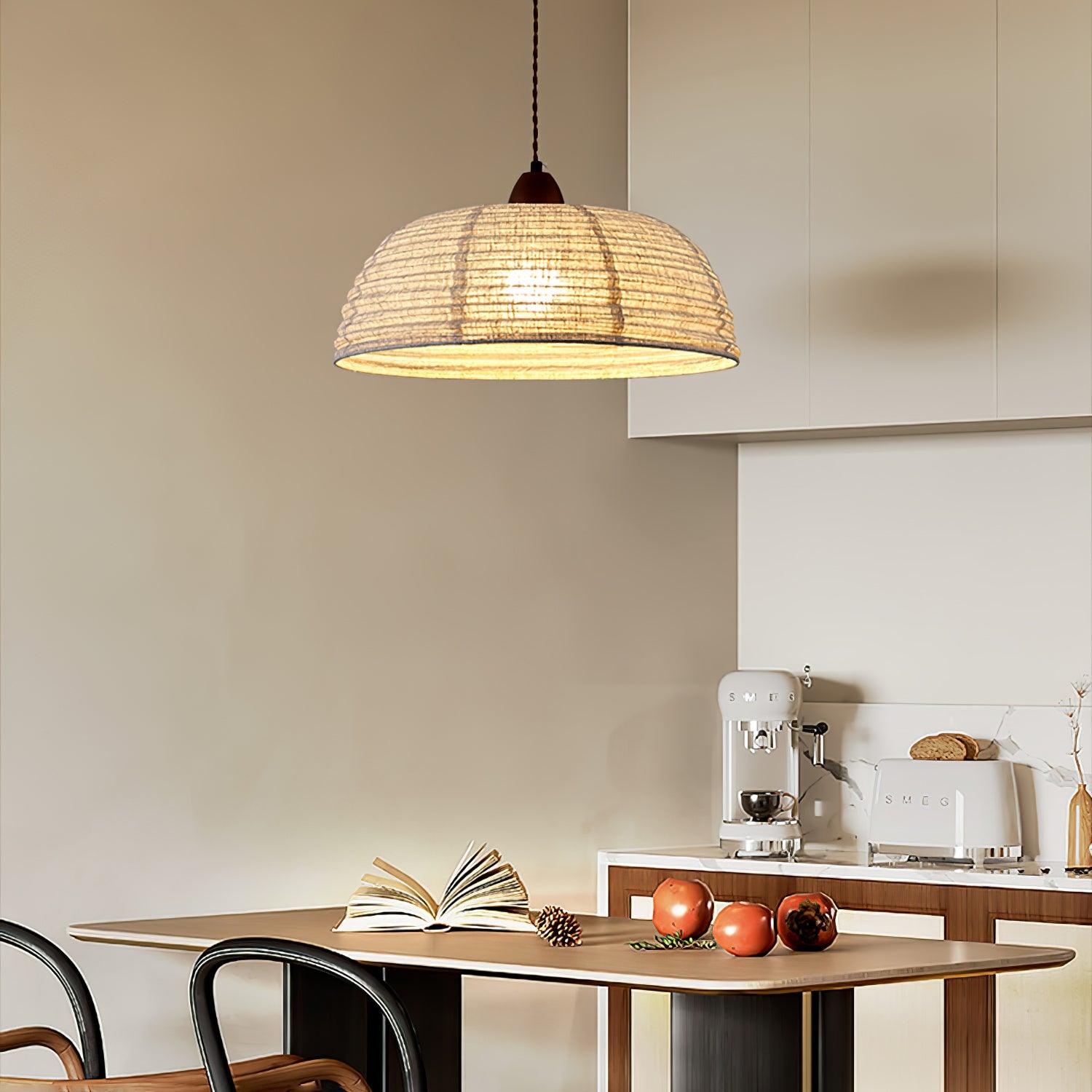 Wood and Fabric Pendant Lamp Scandinavian Natural Hanging Light | Soft Diffused Lighting | E26 E27 Compatible | Dining Living Room Ceiling Light