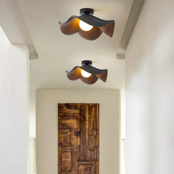 Scandinavian Wooden Lotus Ceiling Lamp Made of Resin