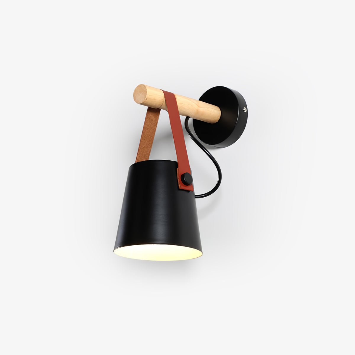 Scandinavian Wooden Wall Lamp Conical Design | Leather Strap Detail | E26/E27 LED Compatible | Modern Indoor Lighting