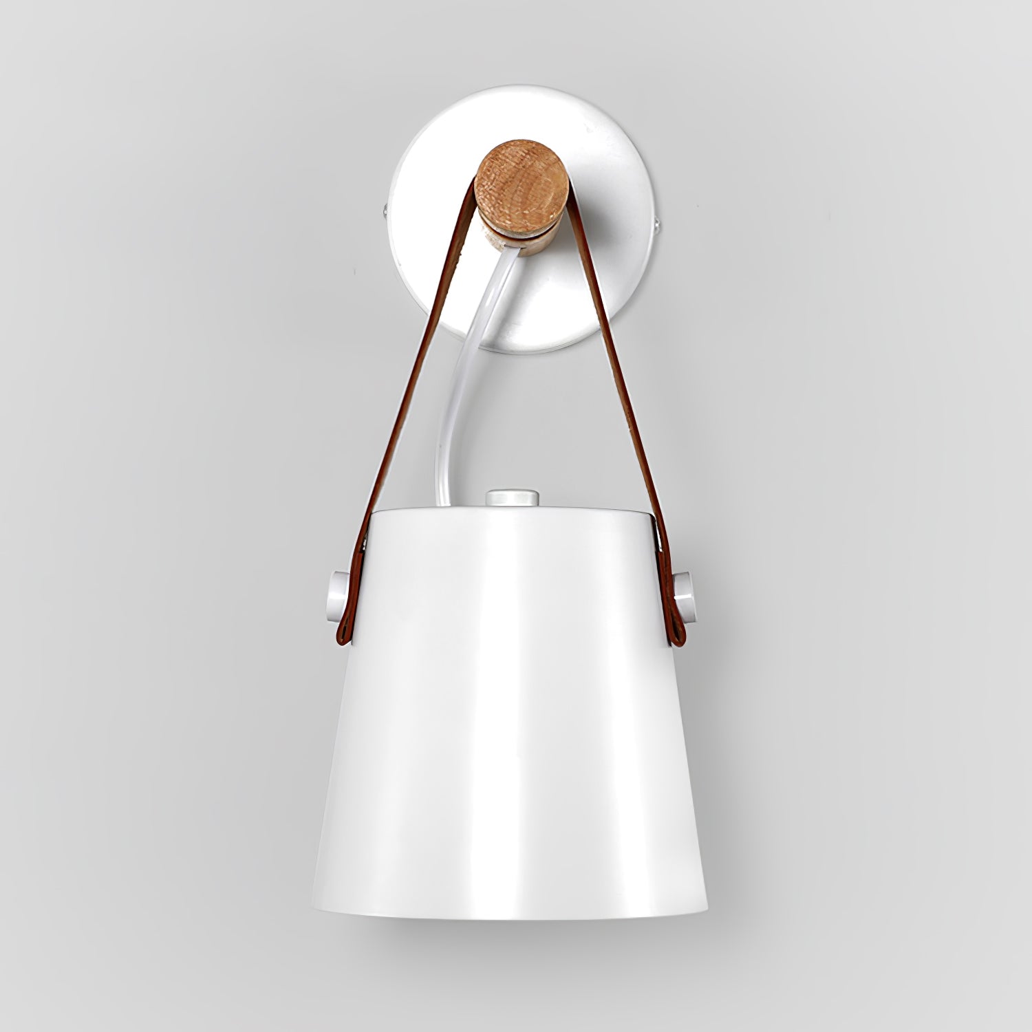 Scandinavian Wooden Wall Lamp Conical Design | Leather Strap Detail | E26/E27 LED Compatible | Modern Indoor Lighting