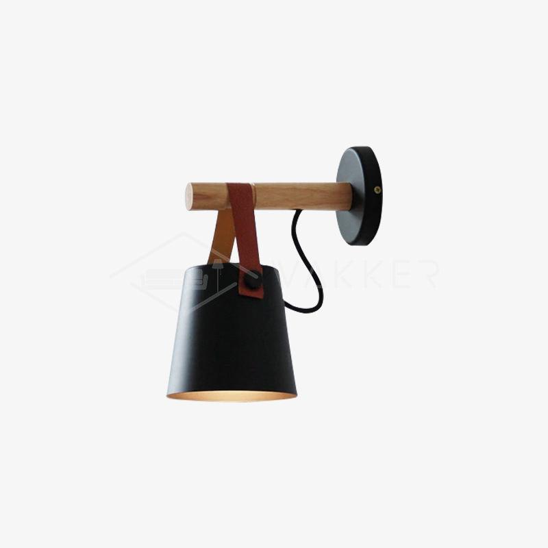 Scandinavian Wooden Wall Lamp Conical Design | Leather Strap Detail | E26/E27 LED Compatible | Modern Indoor Lighting